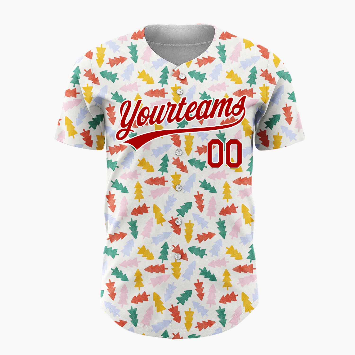 Custom Cream Scattered Colorful Abstract Christmas Trees Modern Christmas Baseball Jersey