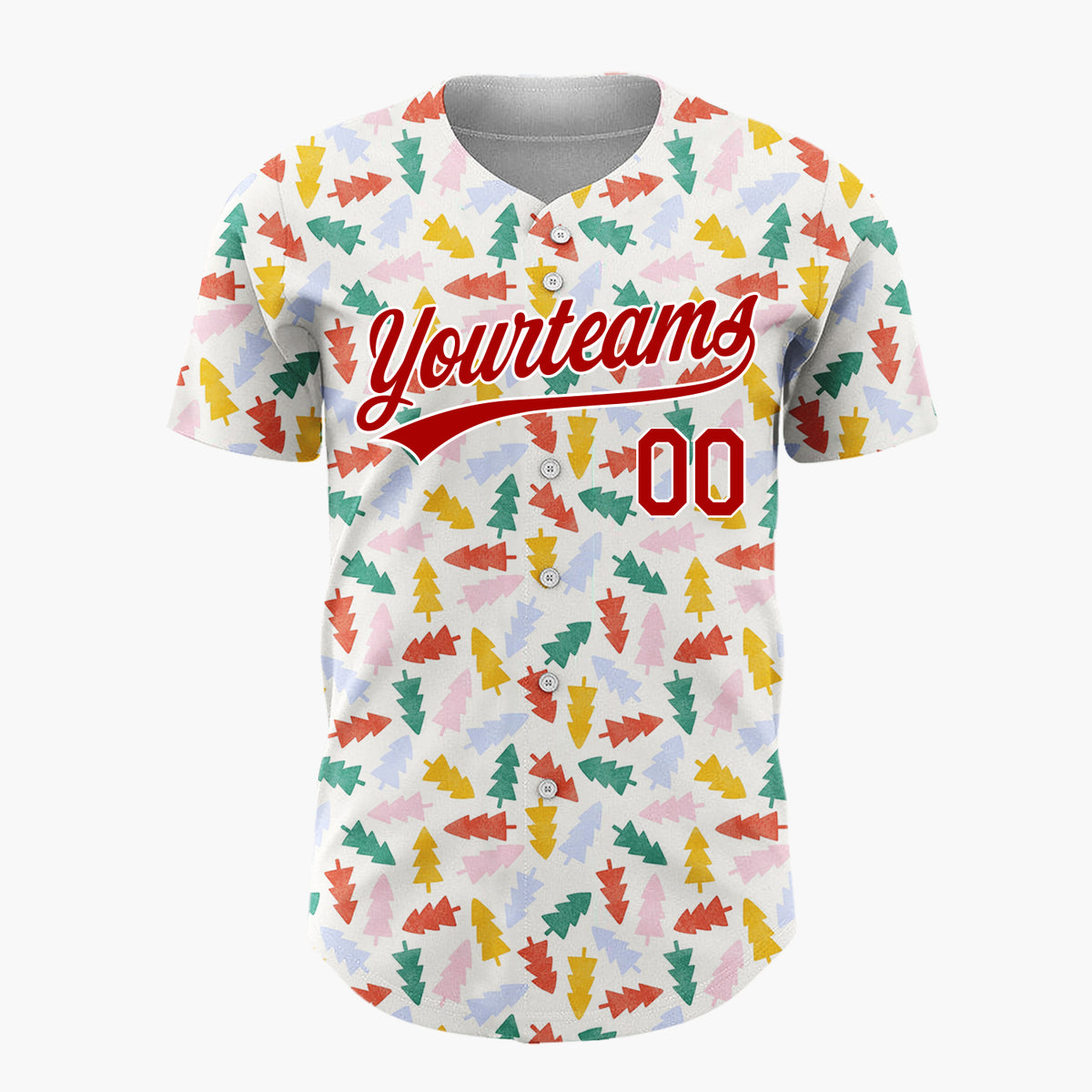 Custom Cream Scattered Colorful Abstract Christmas Trees Modern Christmas Baseball Jersey