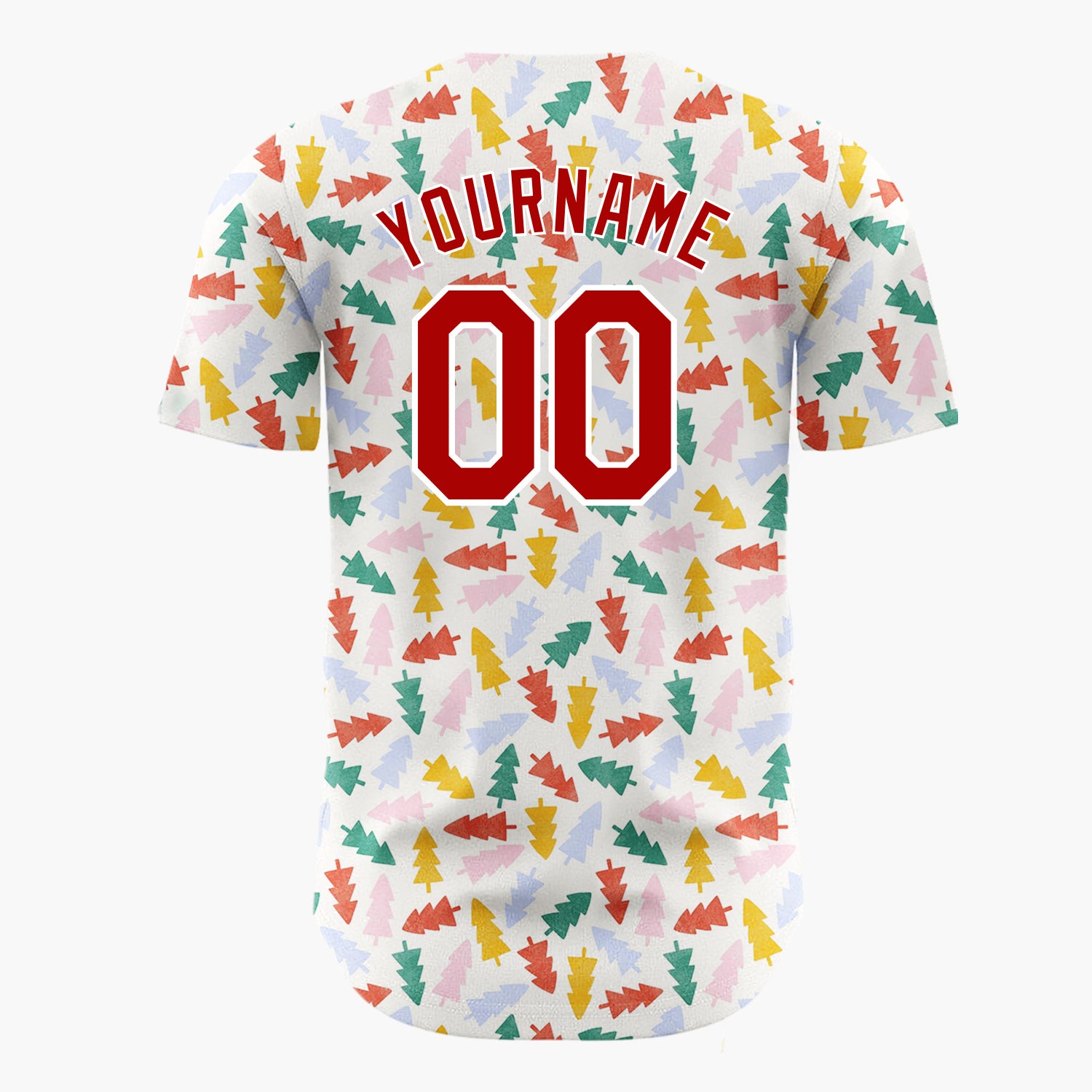Custom Cream Scattered Colorful Abstract Christmas Trees Modern Christmas Baseball Jersey
