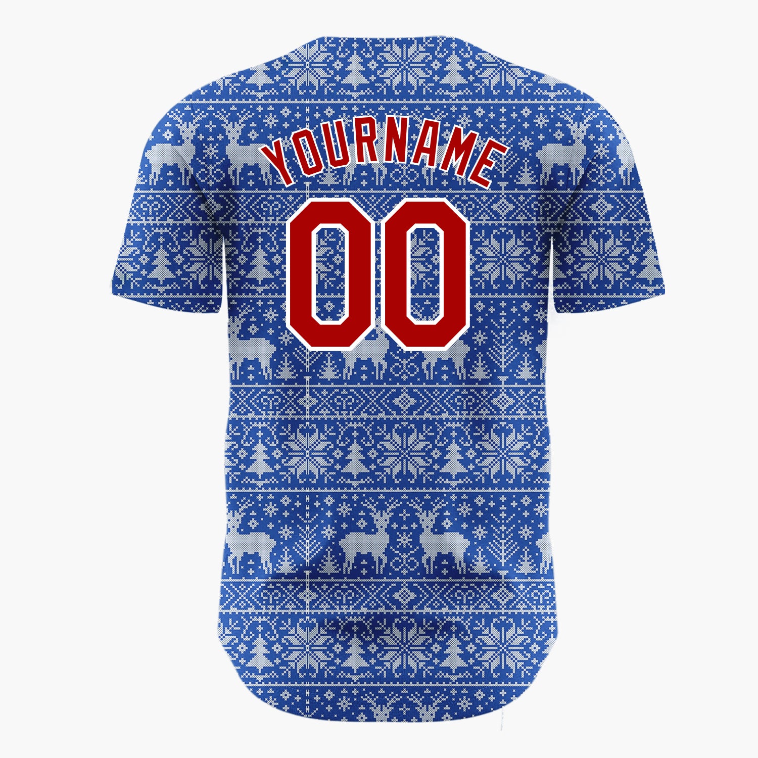 Custom Blue Reindeer Snowflake Bands Fair Isle Knitted Pattern Christmas Baseball Jersey