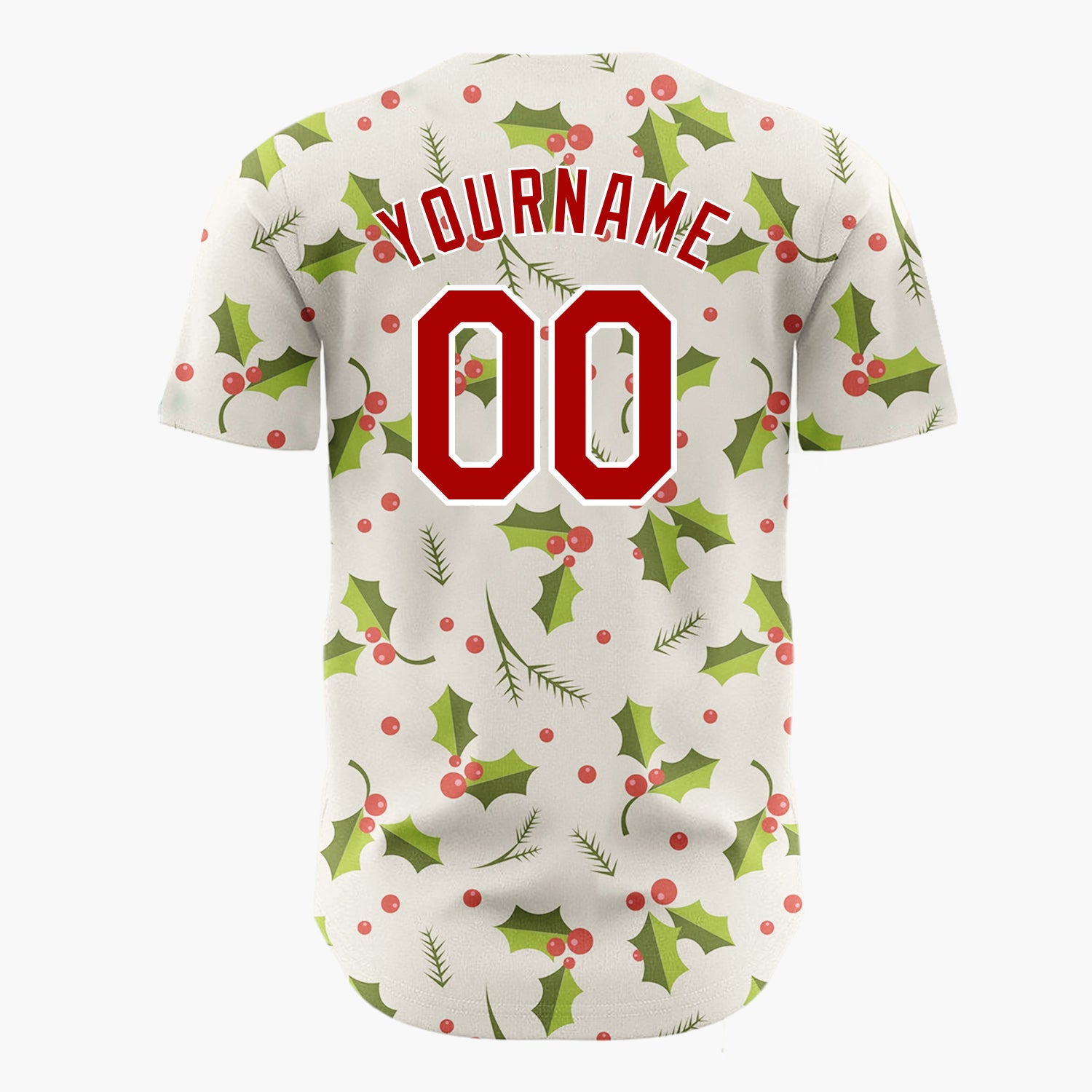 Custom Cream Green Holly Leaves And Berries Traditional Christmas Baseball Jersey