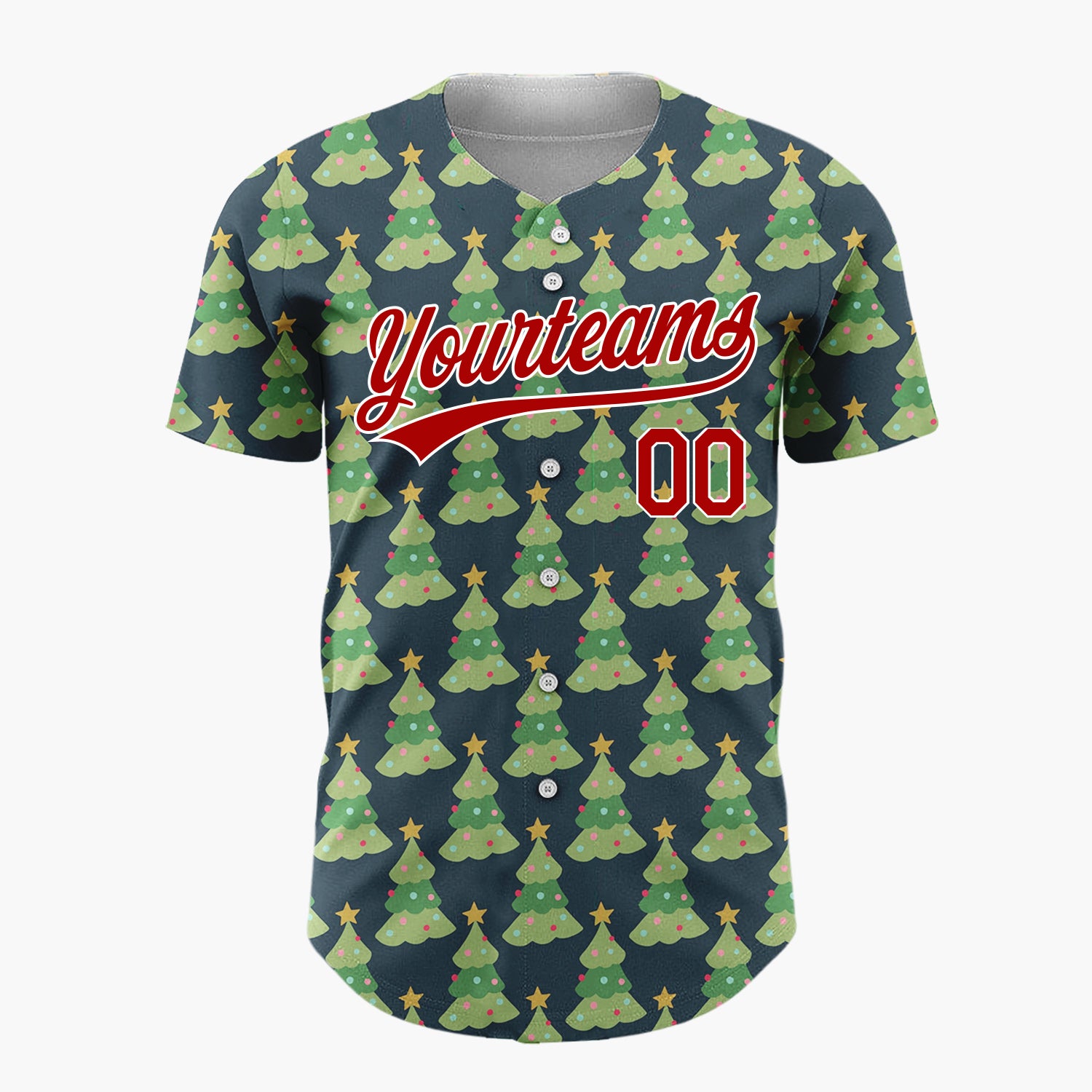 Custom Dark Blue Decorated Christmas Trees Repeat Pattern Christmas Baseball Jersey