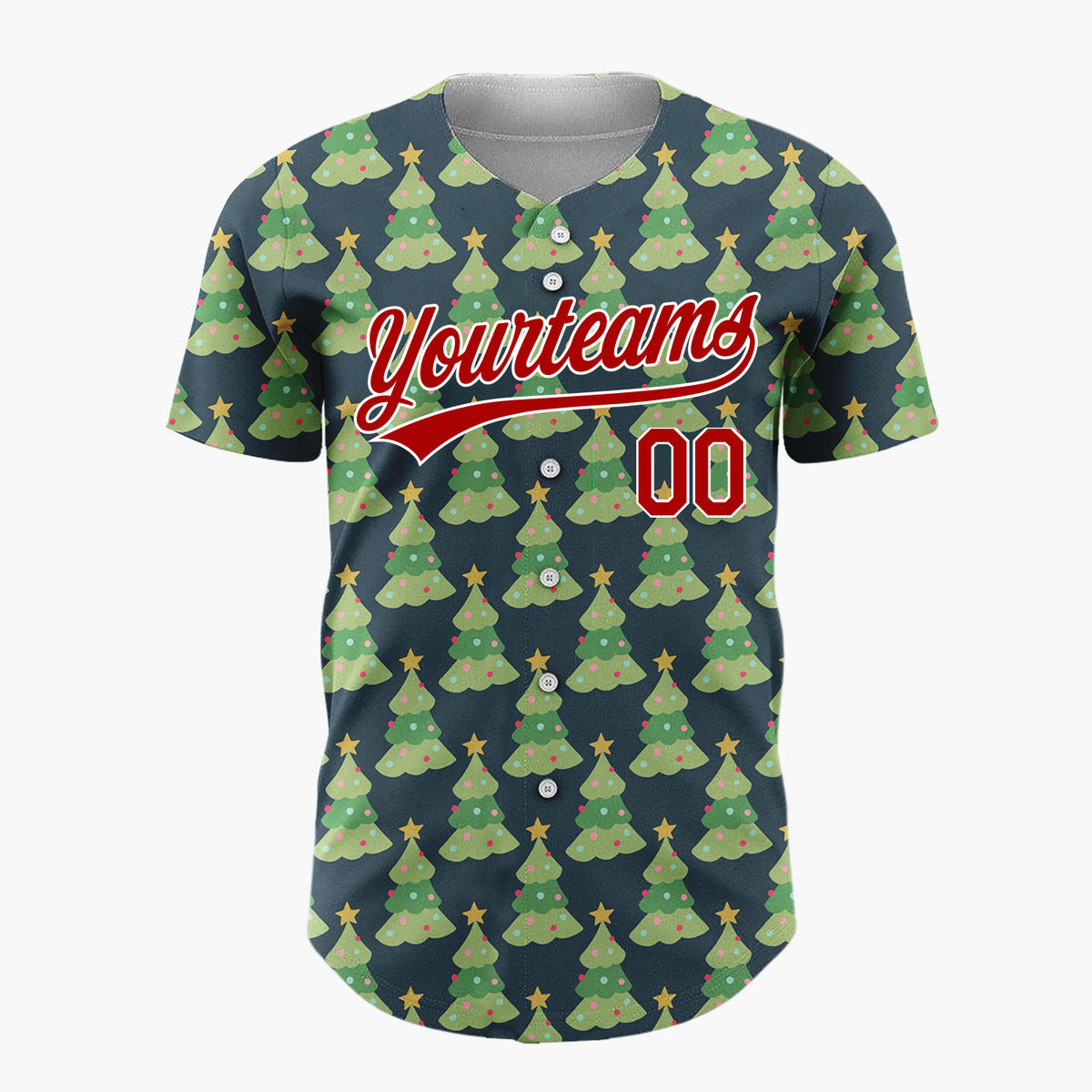 Custom Dark Blue Decorated Christmas Trees Repeat Pattern Christmas Baseball Jersey