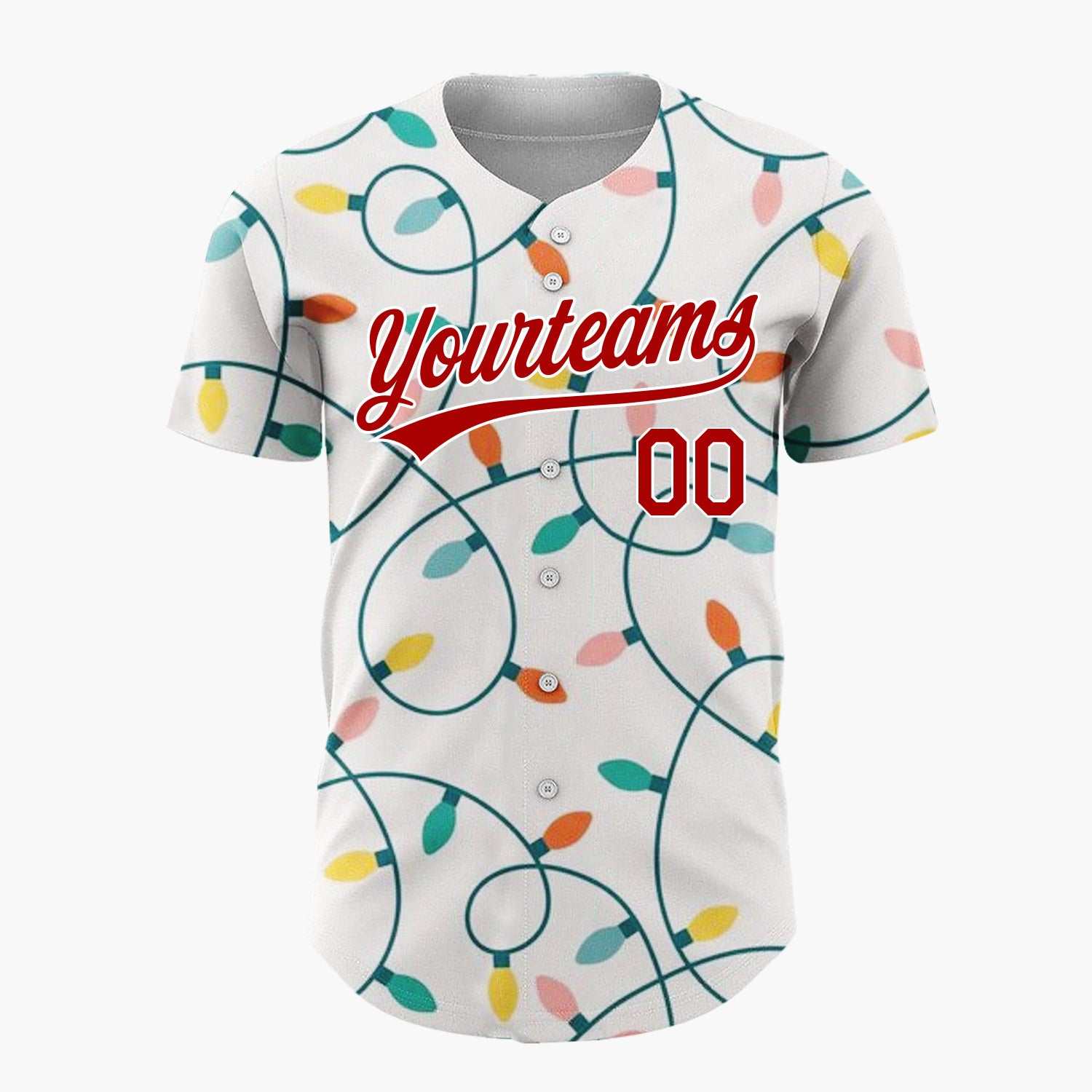 Custom Cream Tangled Colorful Christmas Lights Whimsical Christmas Baseball Jersey