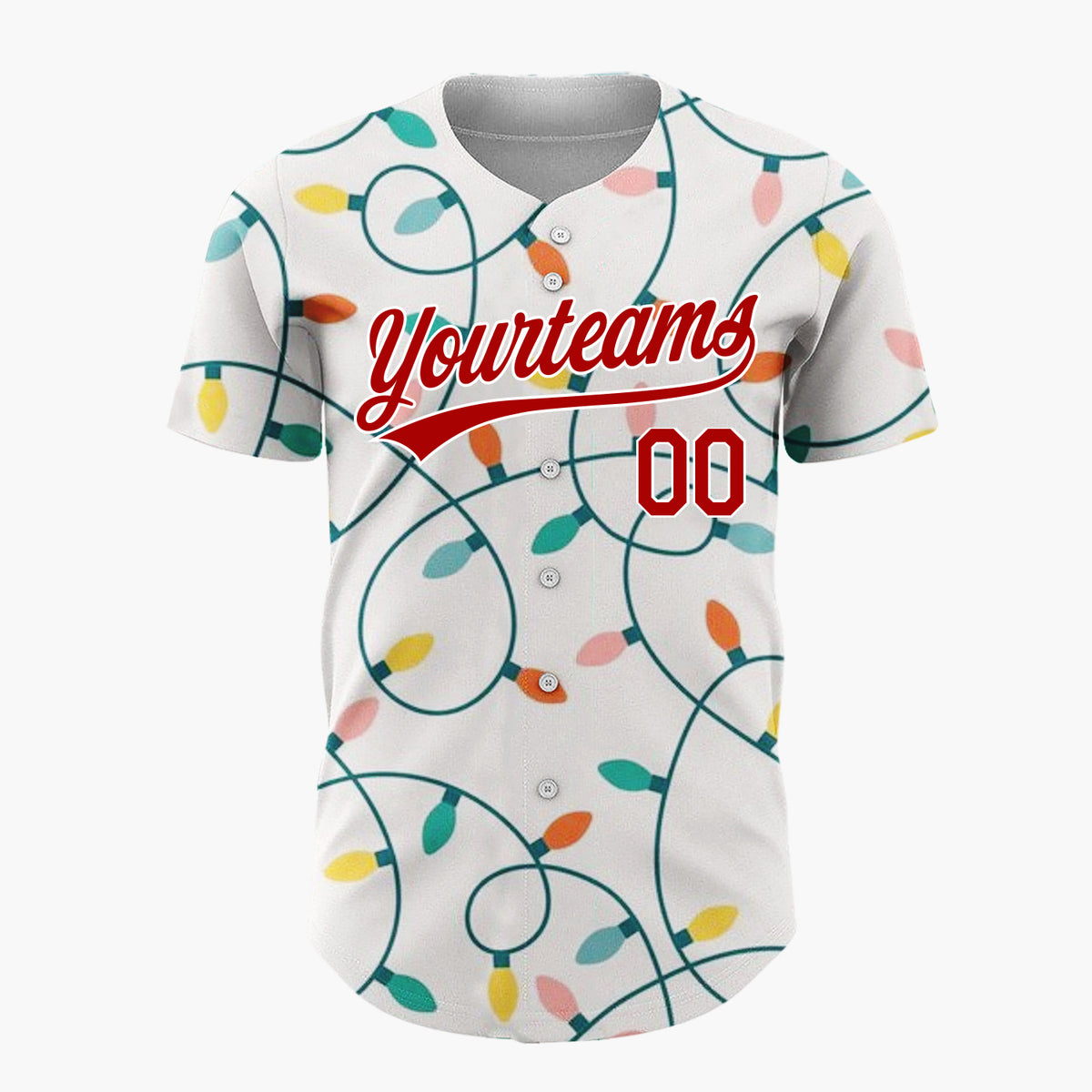 Custom Cream Tangled Colorful Christmas Lights Whimsical Christmas Baseball Jersey