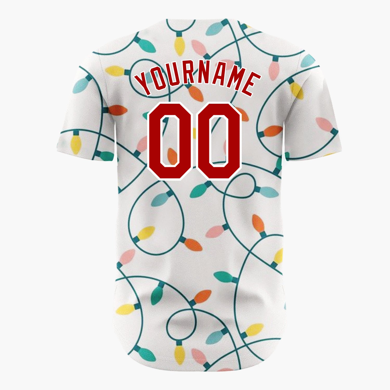 Custom Cream Tangled Colorful Christmas Lights Whimsical Christmas Baseball Jersey