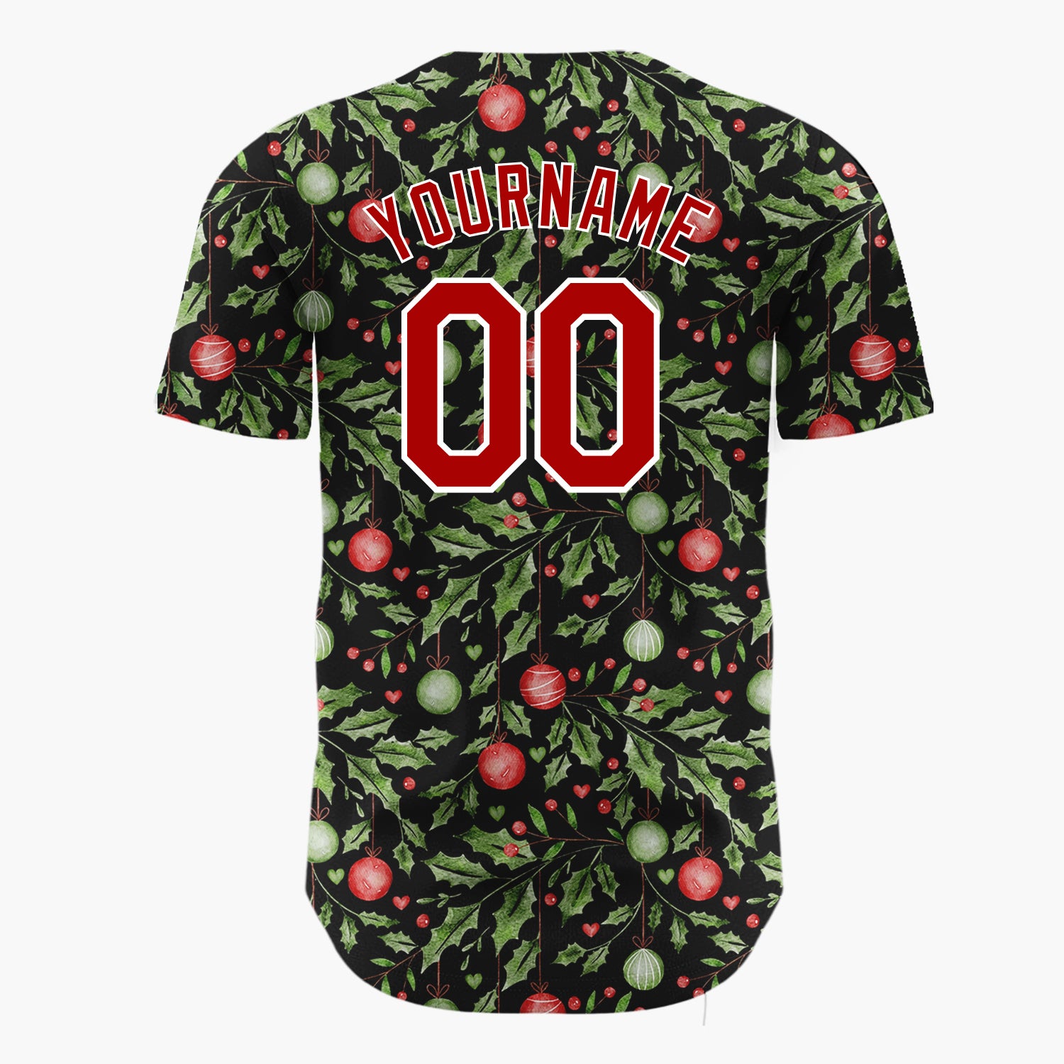 Custom Black Holly Leaves And Ornaments Watercolor Christmas Baseball Jersey