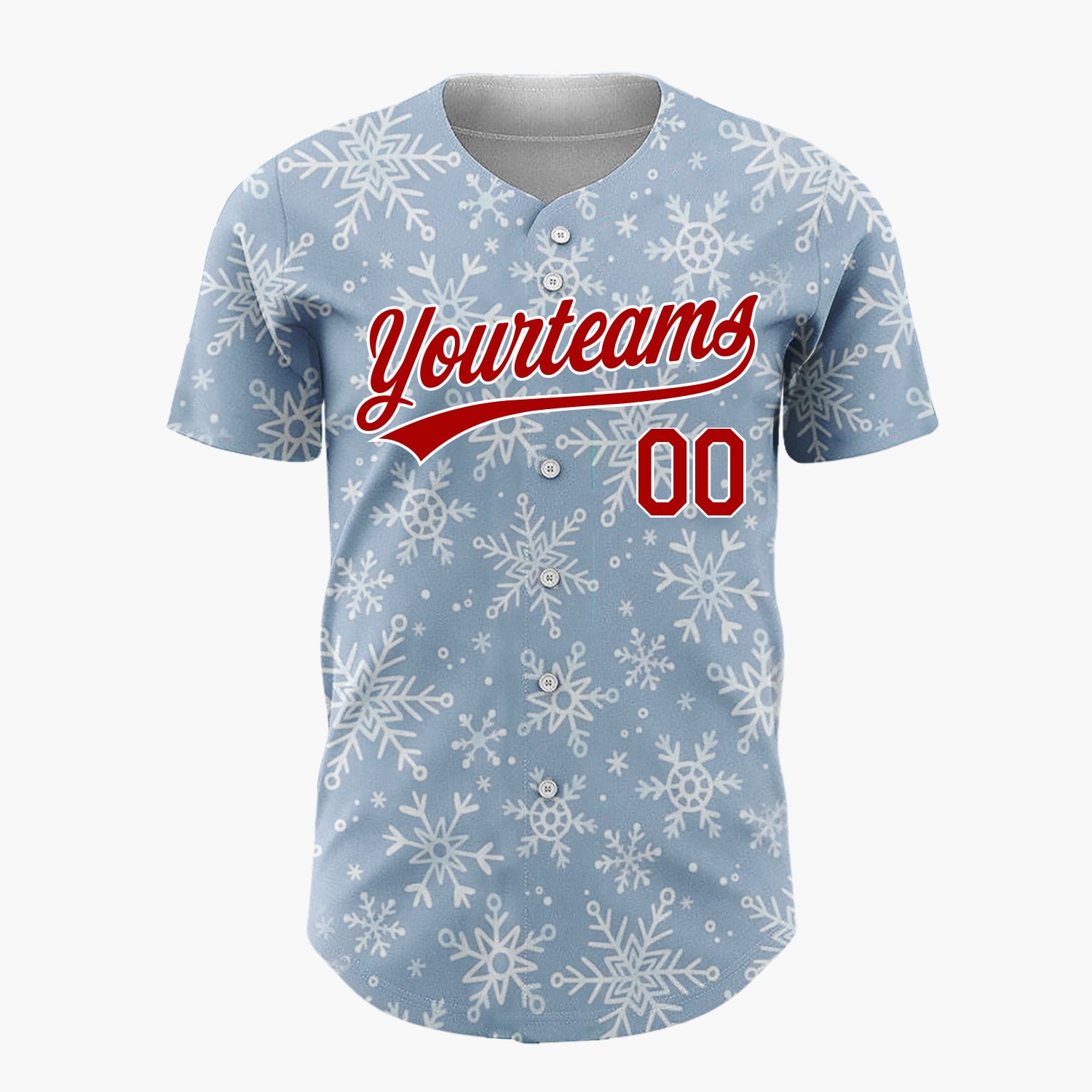 Custom Blue White Snowflakes Winter Wonderland Pattern Christmas Baseball Jersey