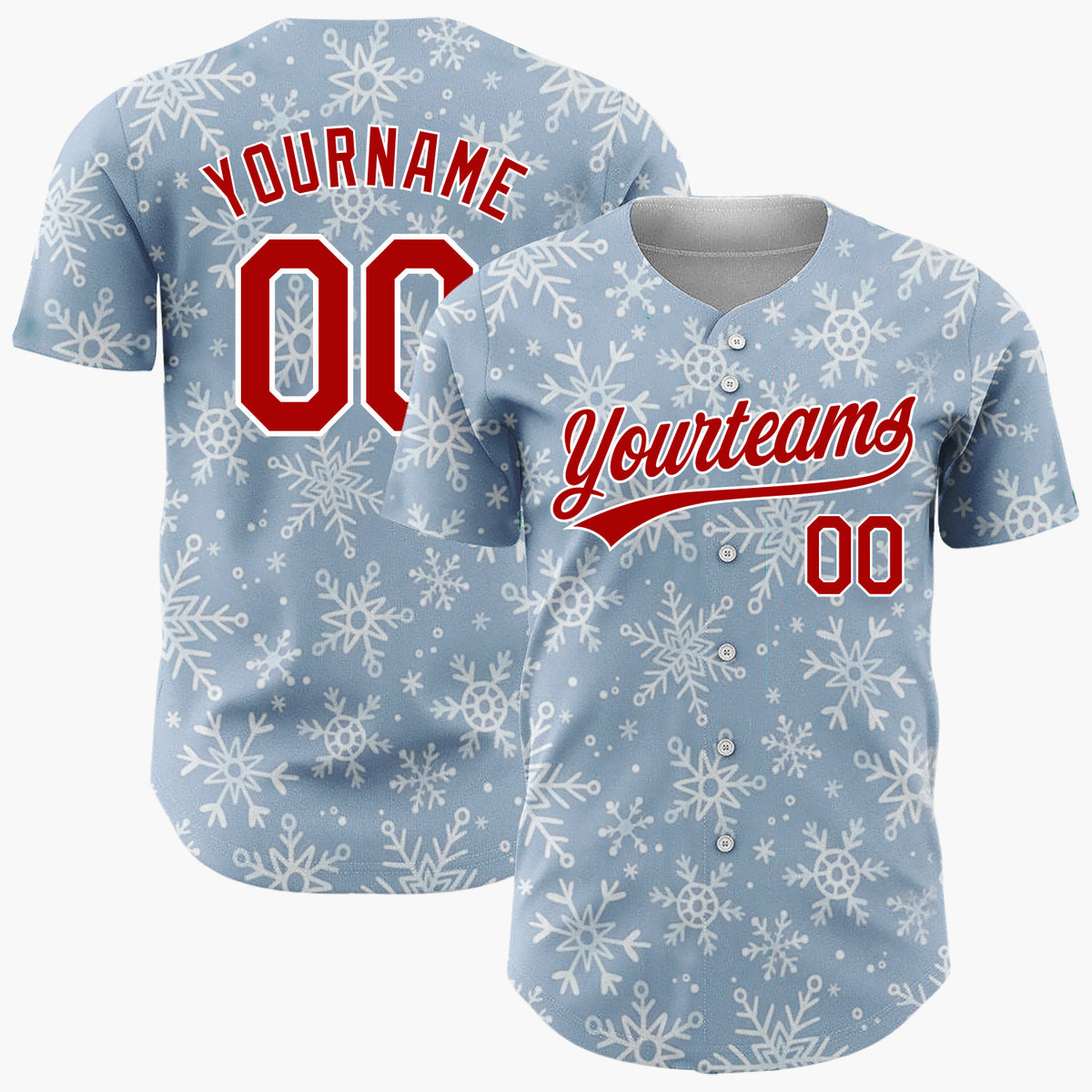 Custom Blue White Snowflakes Winter Wonderland Pattern Christmas Baseball Jersey