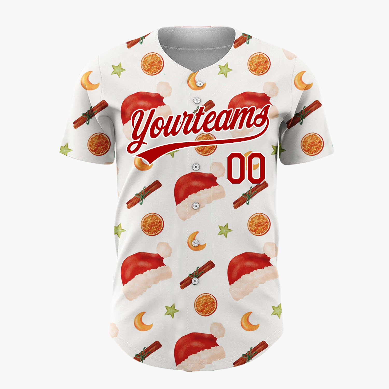 Custom Cream Santa Hats Citrus Simple Christmas Baseball Jersey
