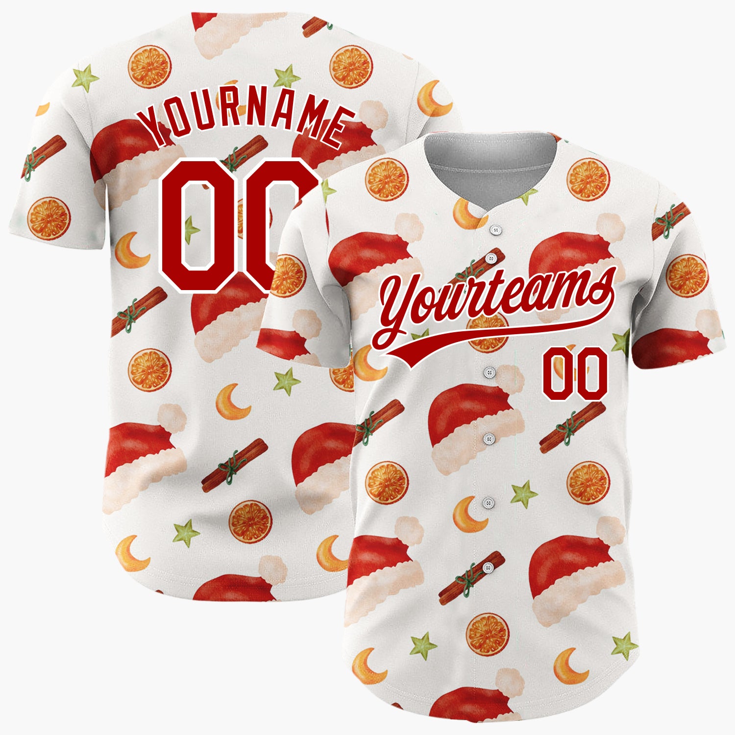 Custom Cream Santa Hats Citrus Simple Christmas Baseball Jersey