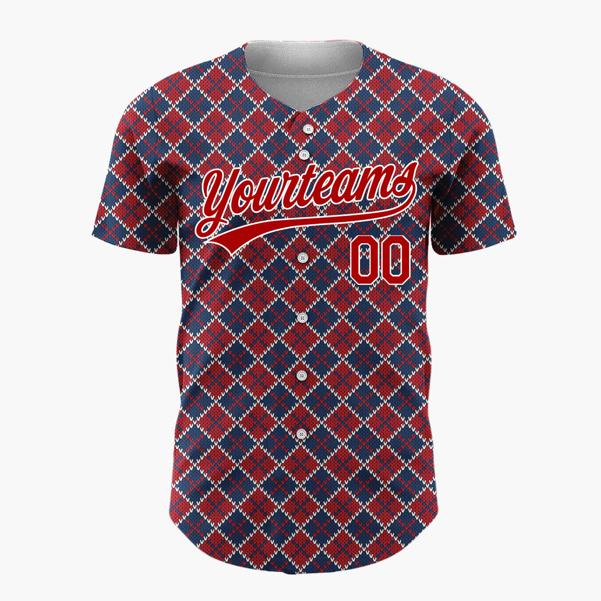 Custom Dark Blue Argyle Diamond Pattern Abstract Pattern Christmas Baseball Jersey