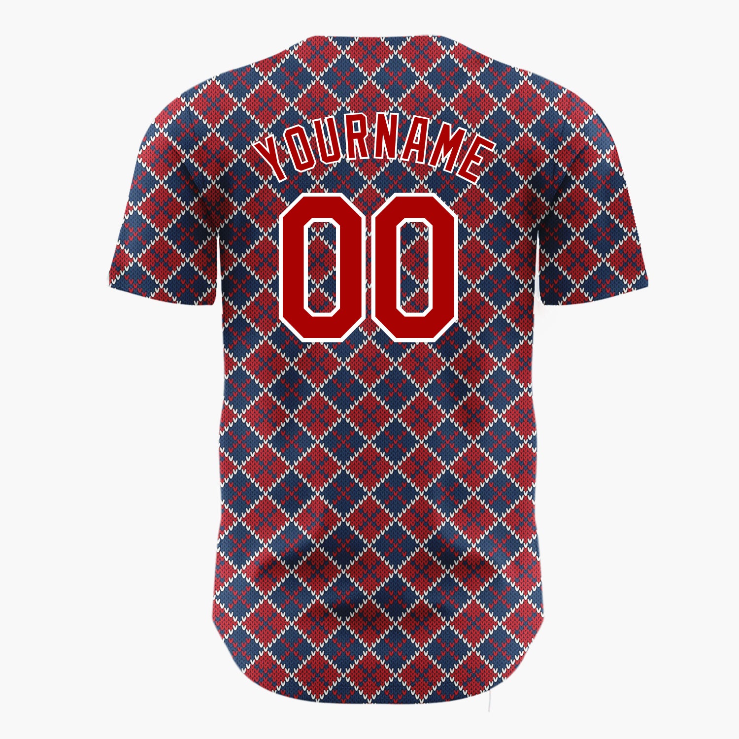 Custom Dark Blue Argyle Diamond Pattern Abstract Pattern Christmas Baseball Jersey