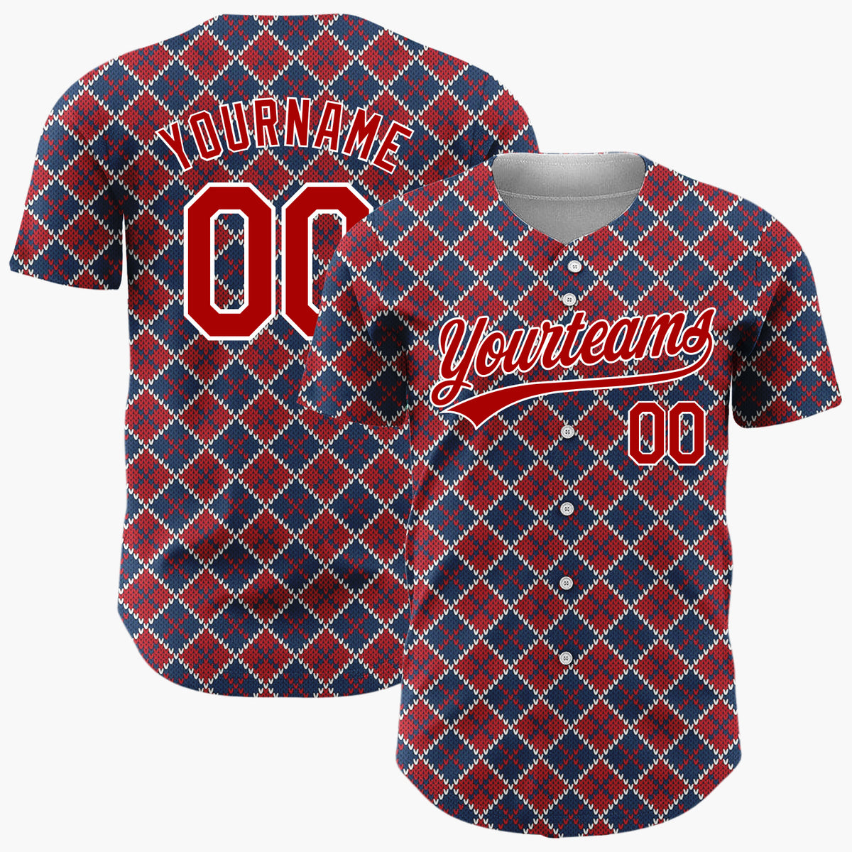 Custom Dark Blue Argyle Diamond Pattern Abstract Pattern Christmas Baseball Jersey