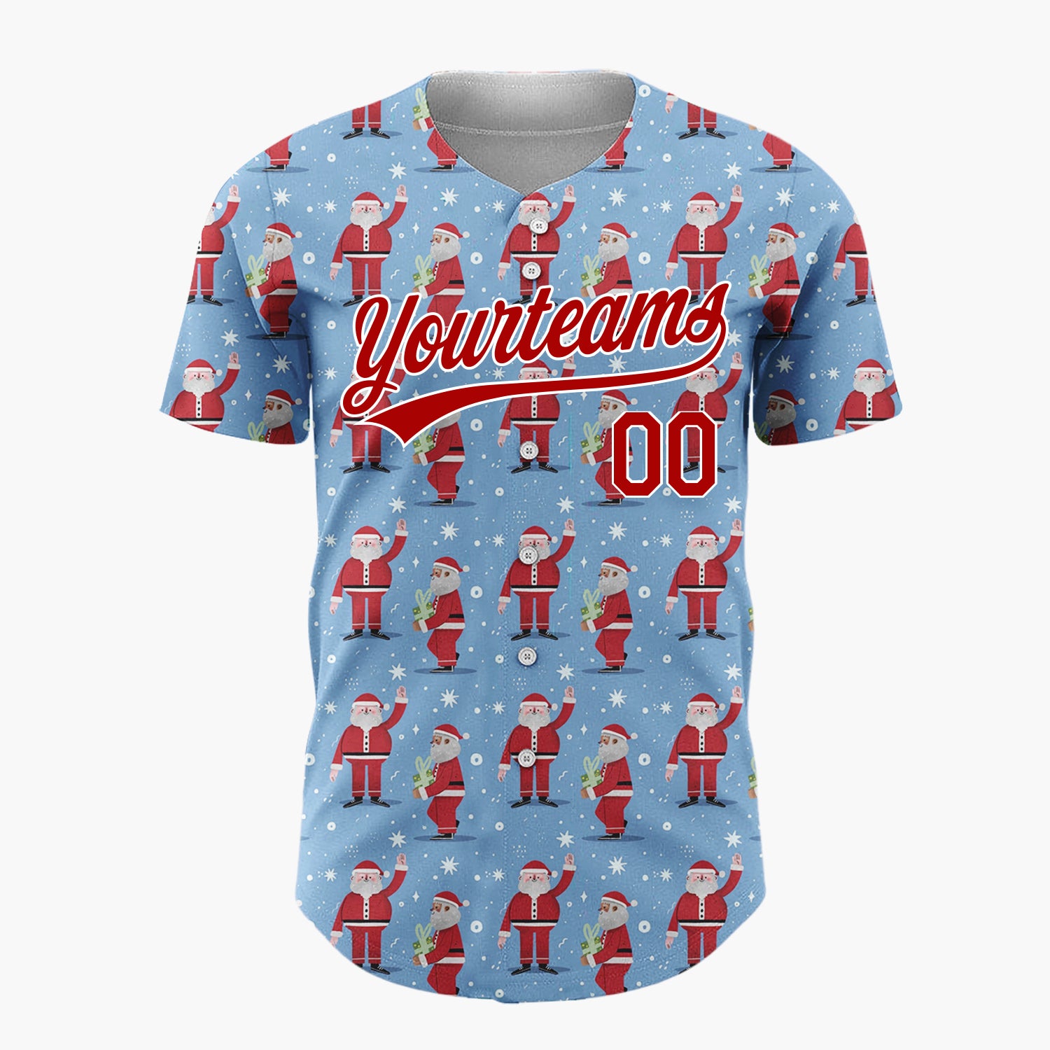 Custom Blue Red Santa Claus And Snowflakes Classic Christmas Baseball Jersey