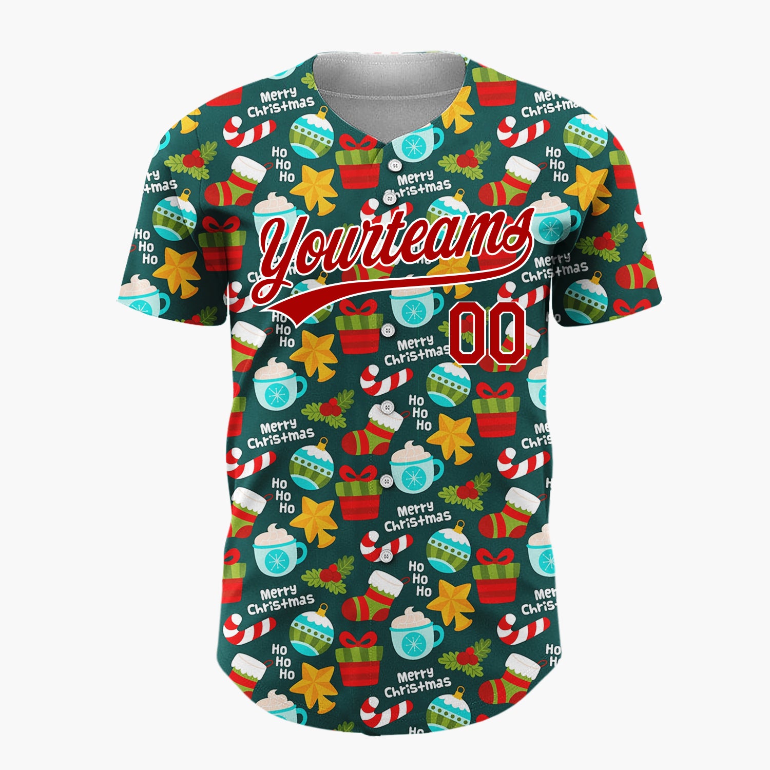 Custom Dark Blue Christmas Ornaments Text Cartoon Space Pattern Christmas Baseball Jersey