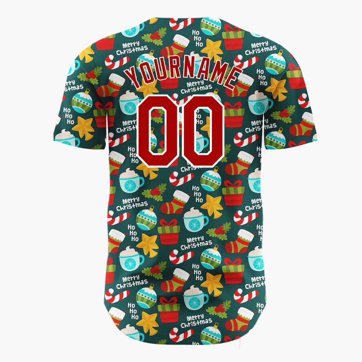 Custom Dark Blue Christmas Ornaments Text Cartoon Space Pattern Christmas Baseball Jersey
