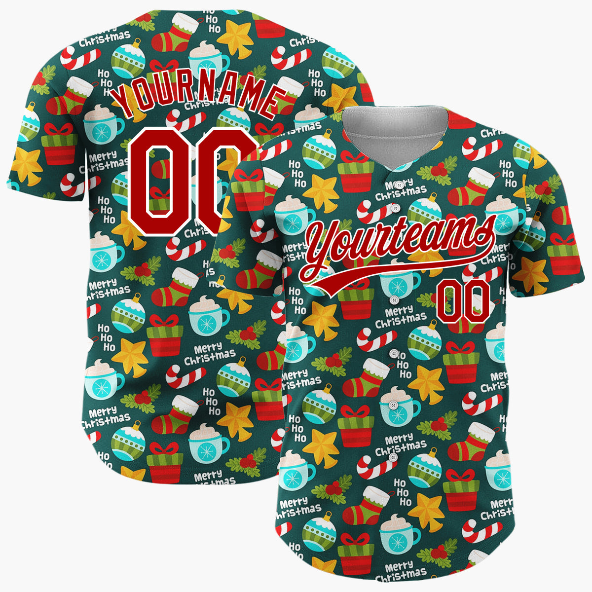 Custom Dark Blue Christmas Ornaments Text Cartoon Space Pattern Christmas Baseball Jersey