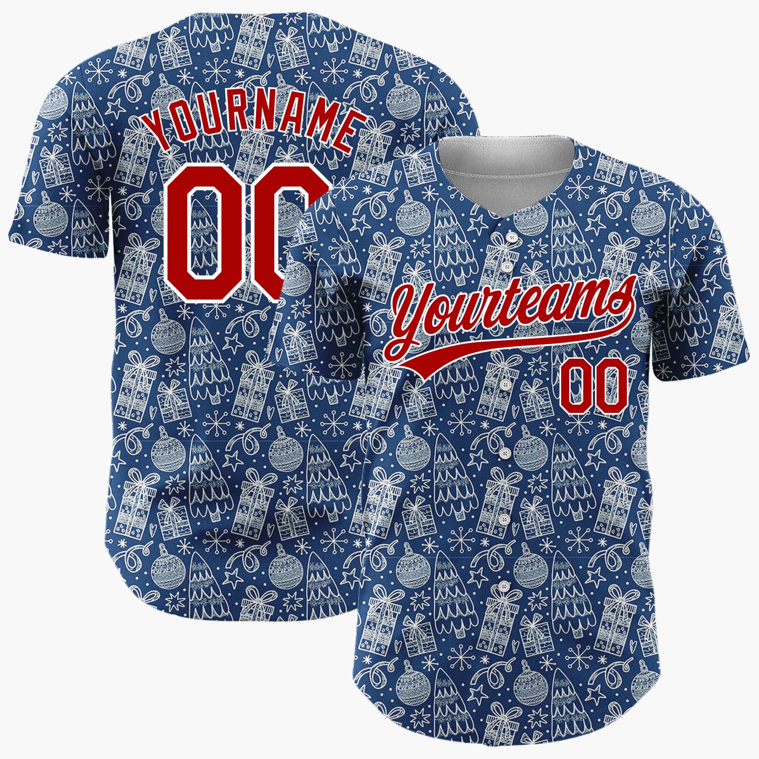 Custom Dark Blue Chirtsmas Presents Classic Pattern Christmas Baseball Jersey