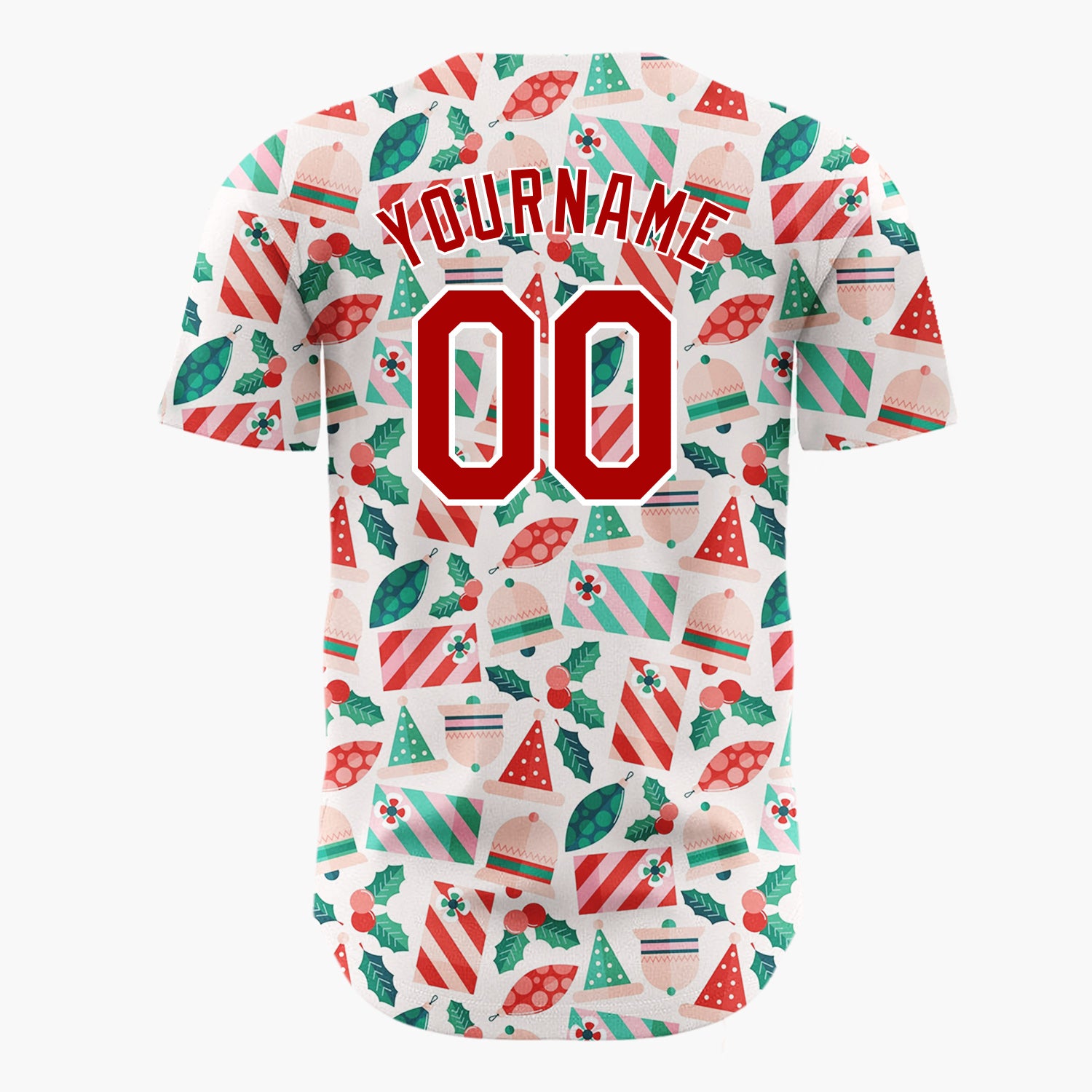 Custom Cream Red Green Santa Hats Bells And Holly Cute Christmas Baseball Jersey