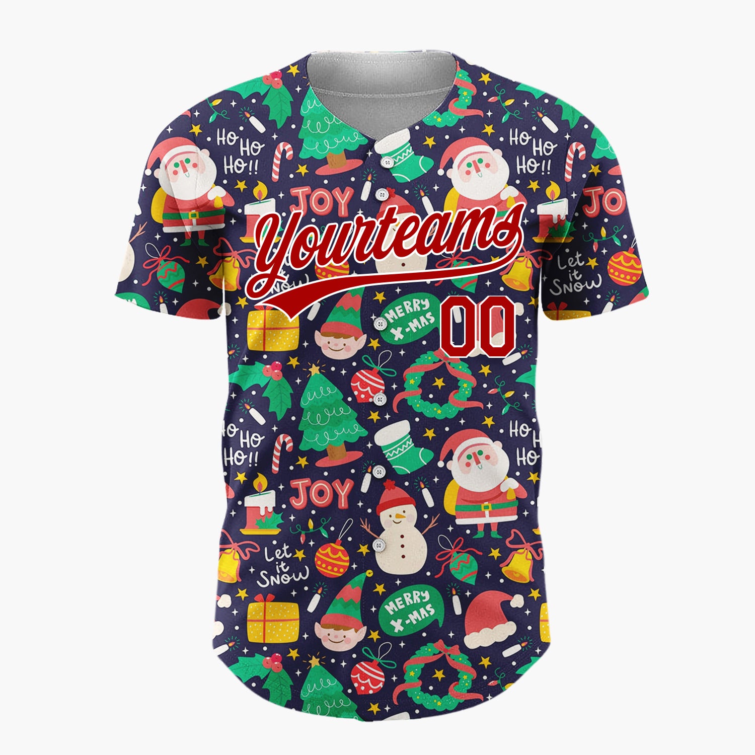 Custom Dark Blue Christmas Joy Doodles Cartoon Pattern Christmas Baseball Jersey