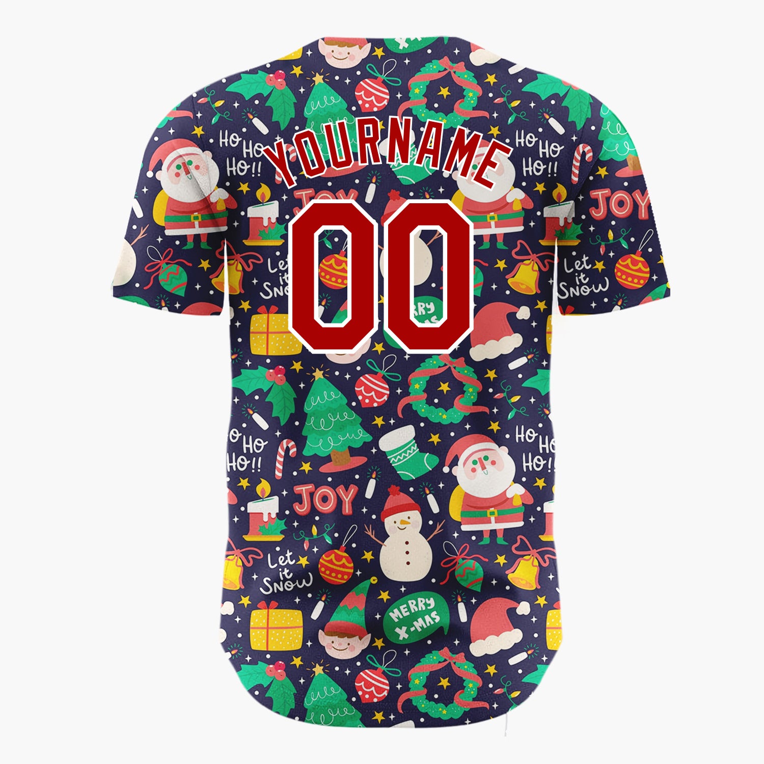 Custom Dark Blue Christmas Joy Doodles Cartoon Pattern Christmas Baseball Jersey