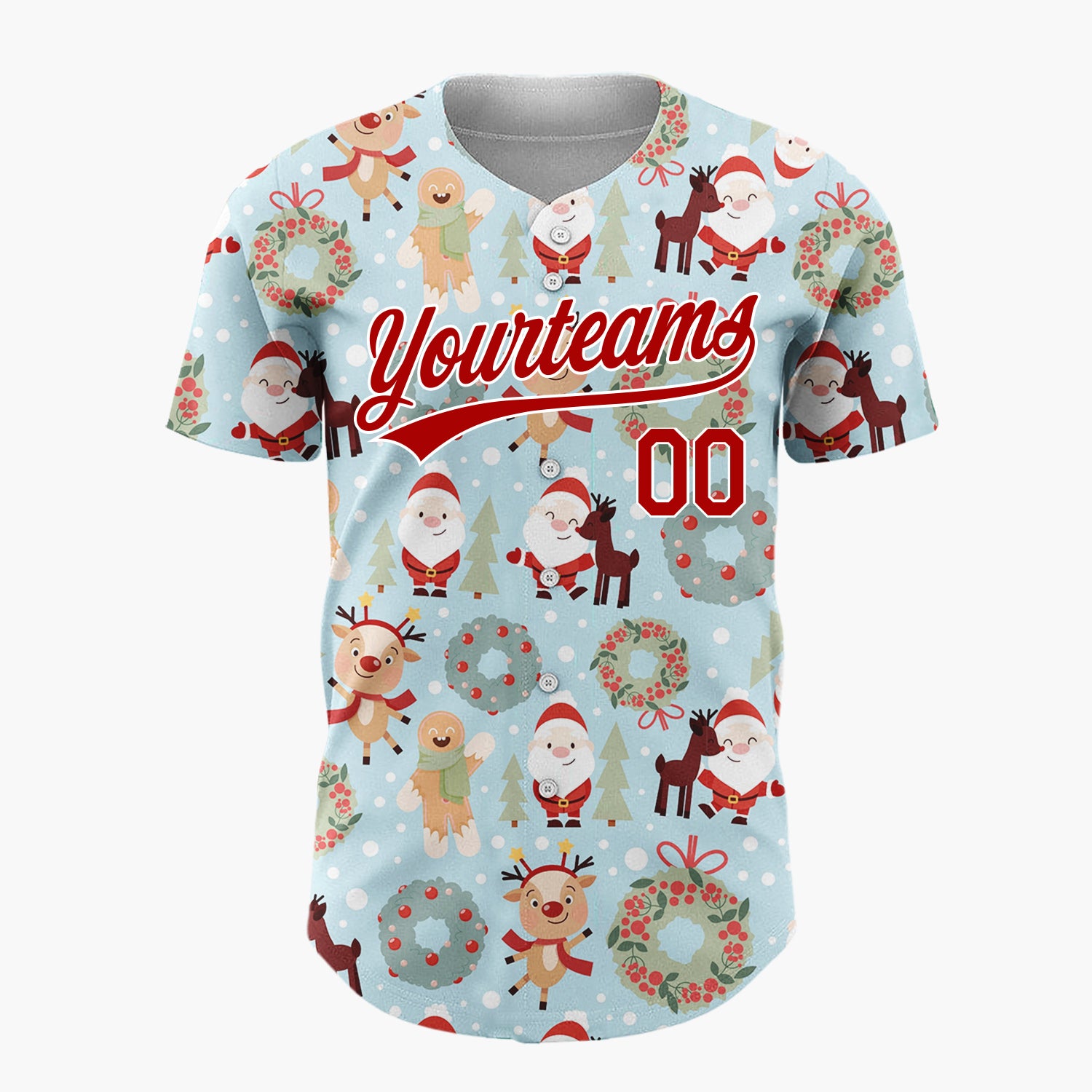 Custom Blue Santa Reindeer Wreaths Cute Cartoon Christmas Baseball Jersey