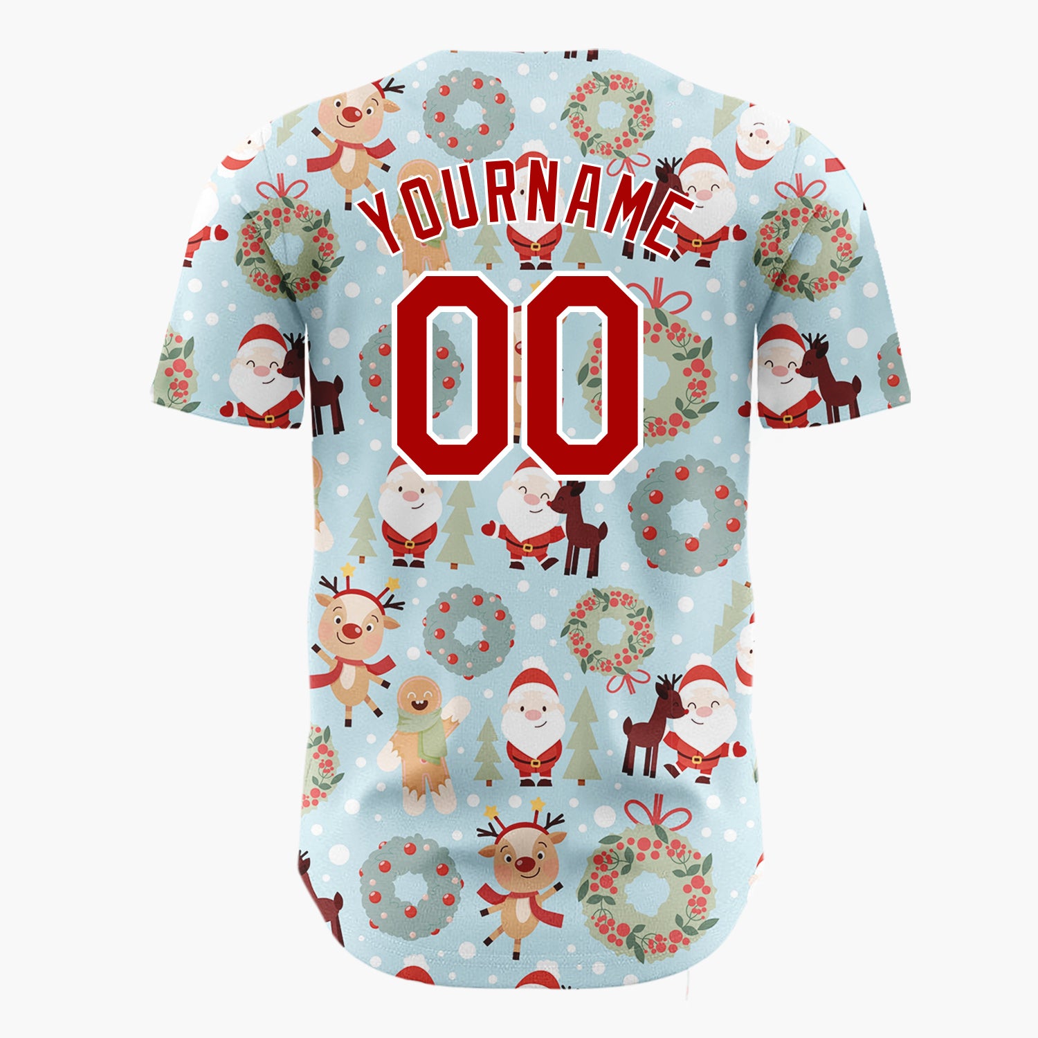 Custom Blue Santa Reindeer Wreaths Cute Cartoon Christmas Baseball Jersey