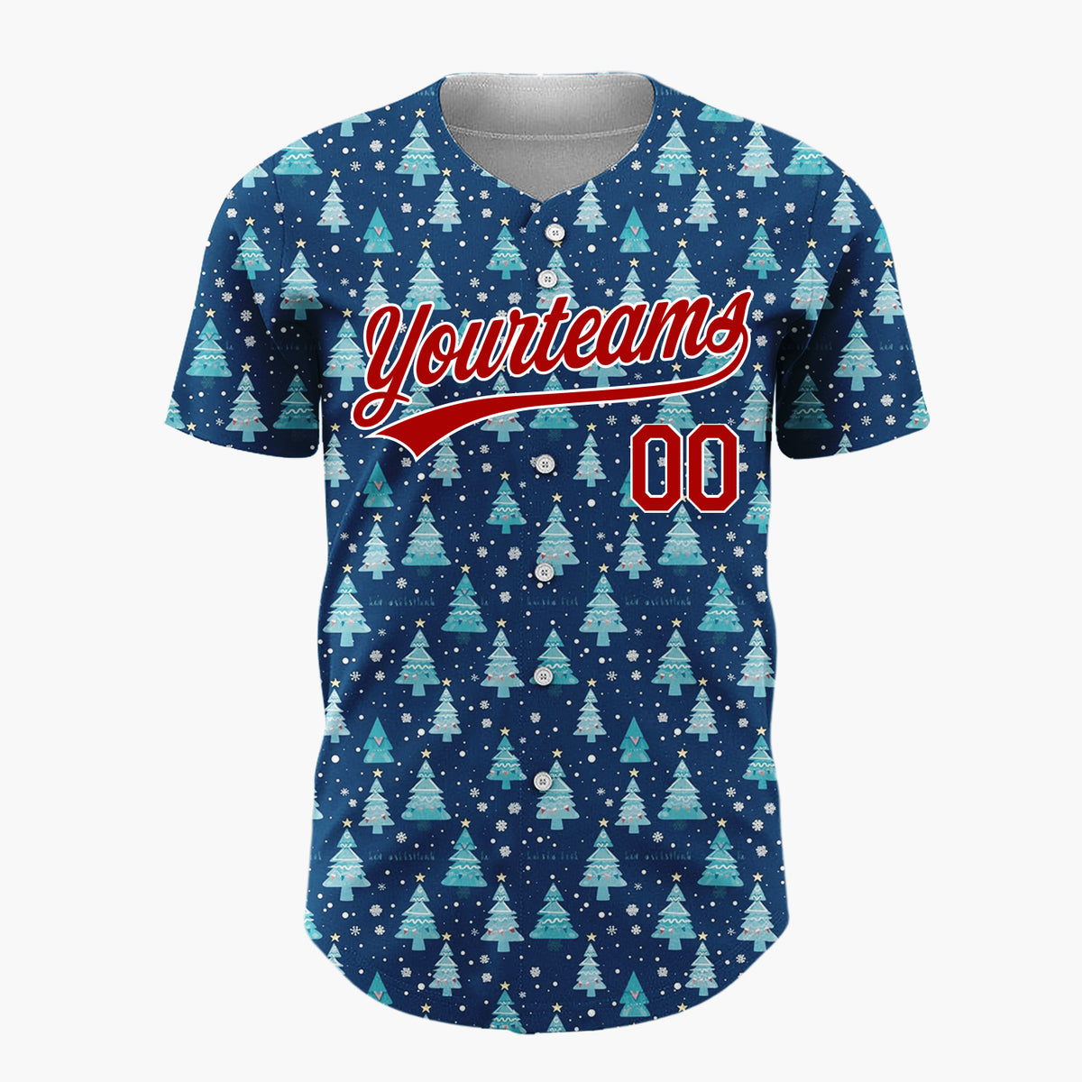 Custom Dark Blue Christmas Trees Snowflakes Cartoon Pattern Christmas Baseball Jersey