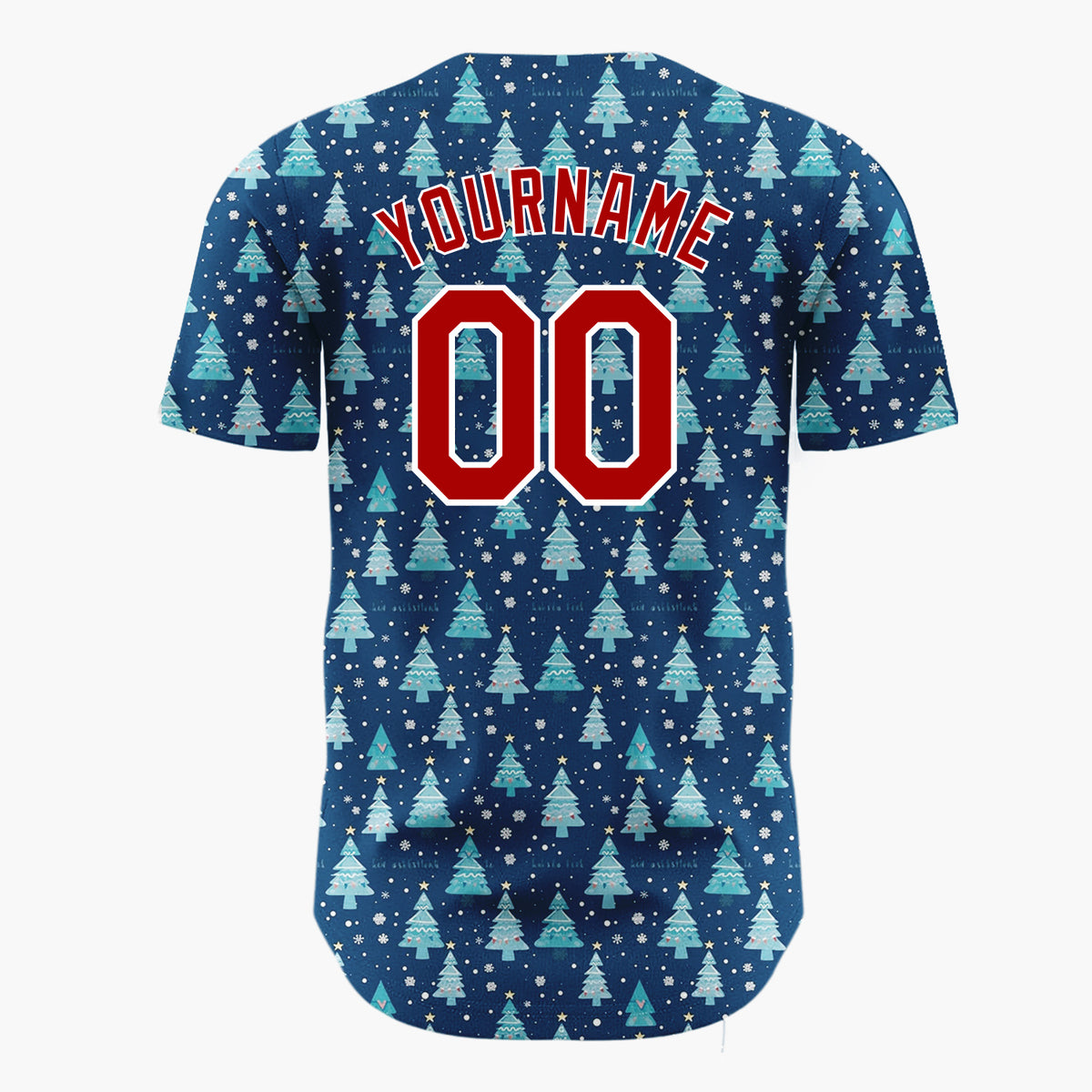 Custom Dark Blue Christmas Trees Snowflakes Cartoon Pattern Christmas Baseball Jersey