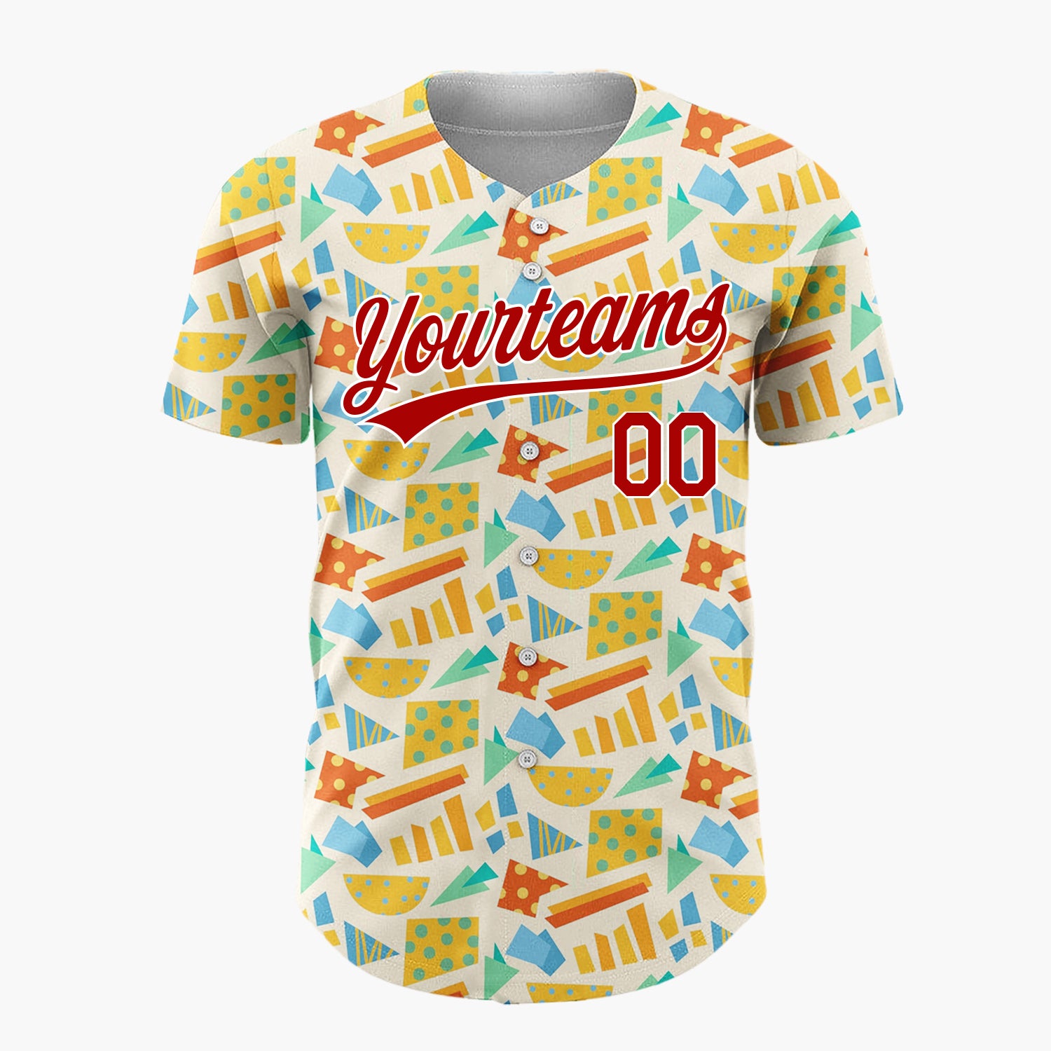 Custom Cream Geometric Shapes Abstract Memphis Pattern Christmas Baseball Jersey