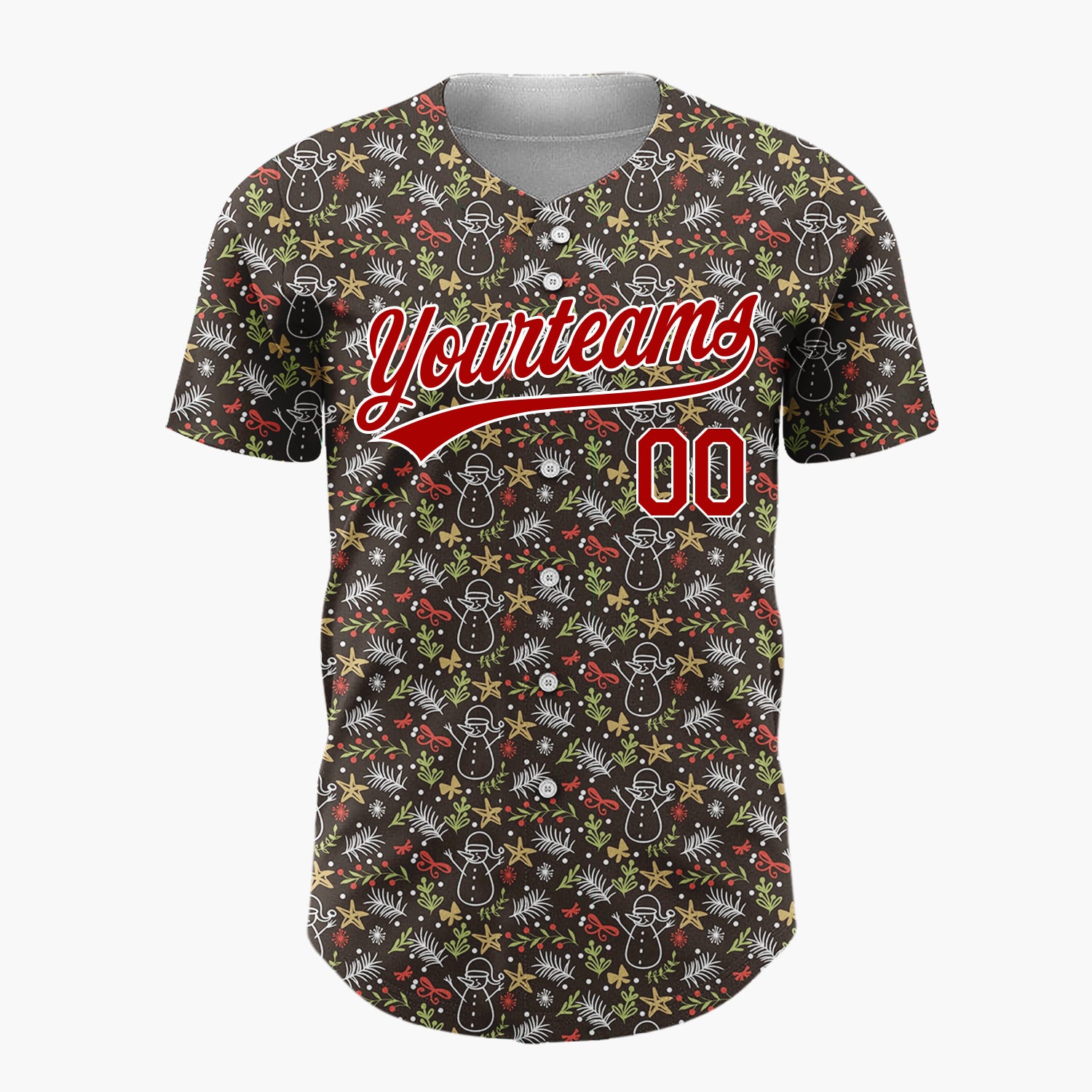 Custom Brown Christmas Foliage Subtle Cartoon Pattern Christmas Baseball Jersey