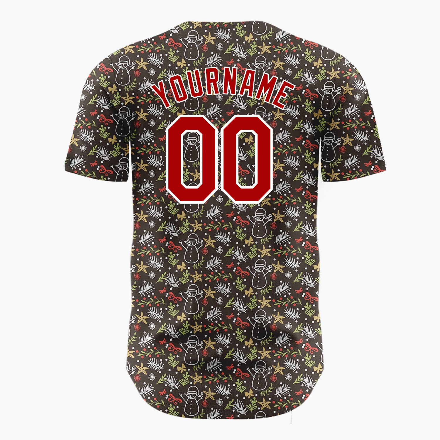 Custom Brown Christmas Foliage Subtle Cartoon Pattern Christmas Baseball Jersey