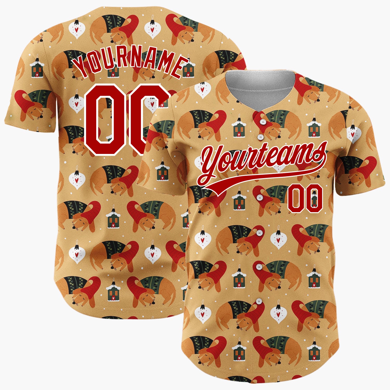 Custom Brown Dachshund and Gnome Christmas Baseball Jersey
