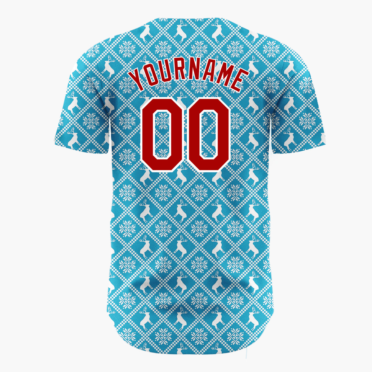 Custom Blue Reindeer and Geometric Square Nordic Fair Isle Pattern Christmas Baseball Jersey