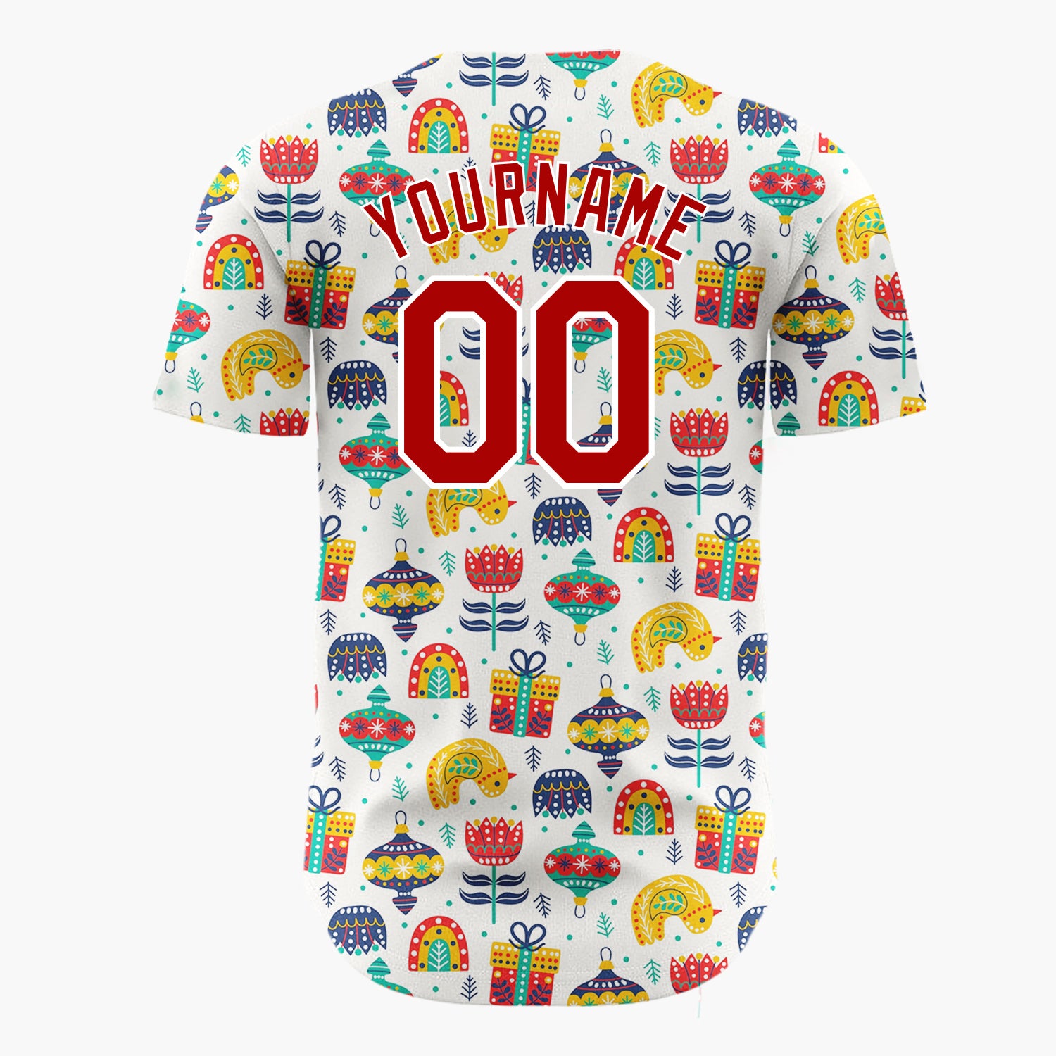 Custom Cream Red Gifts Rainbows And Flowers Whimsical Holiday Pattern Christmas Baseball Jersey