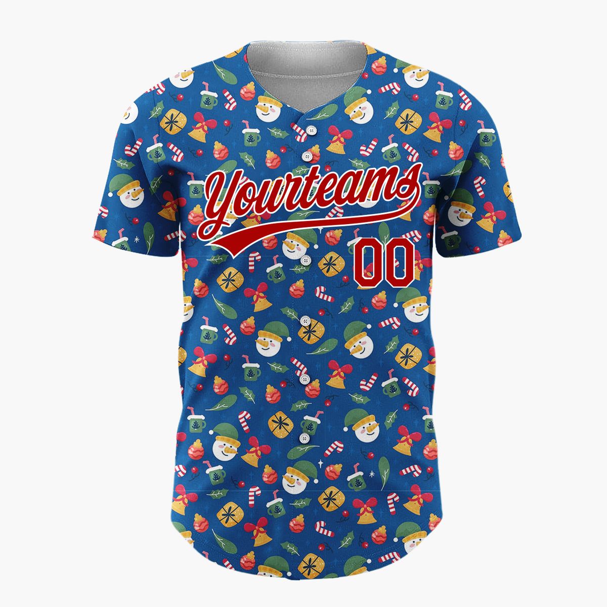 Custom Dark Blue Christmas Ornaments Abstract Cartoon Pattern Christmas Baseball Jersey
