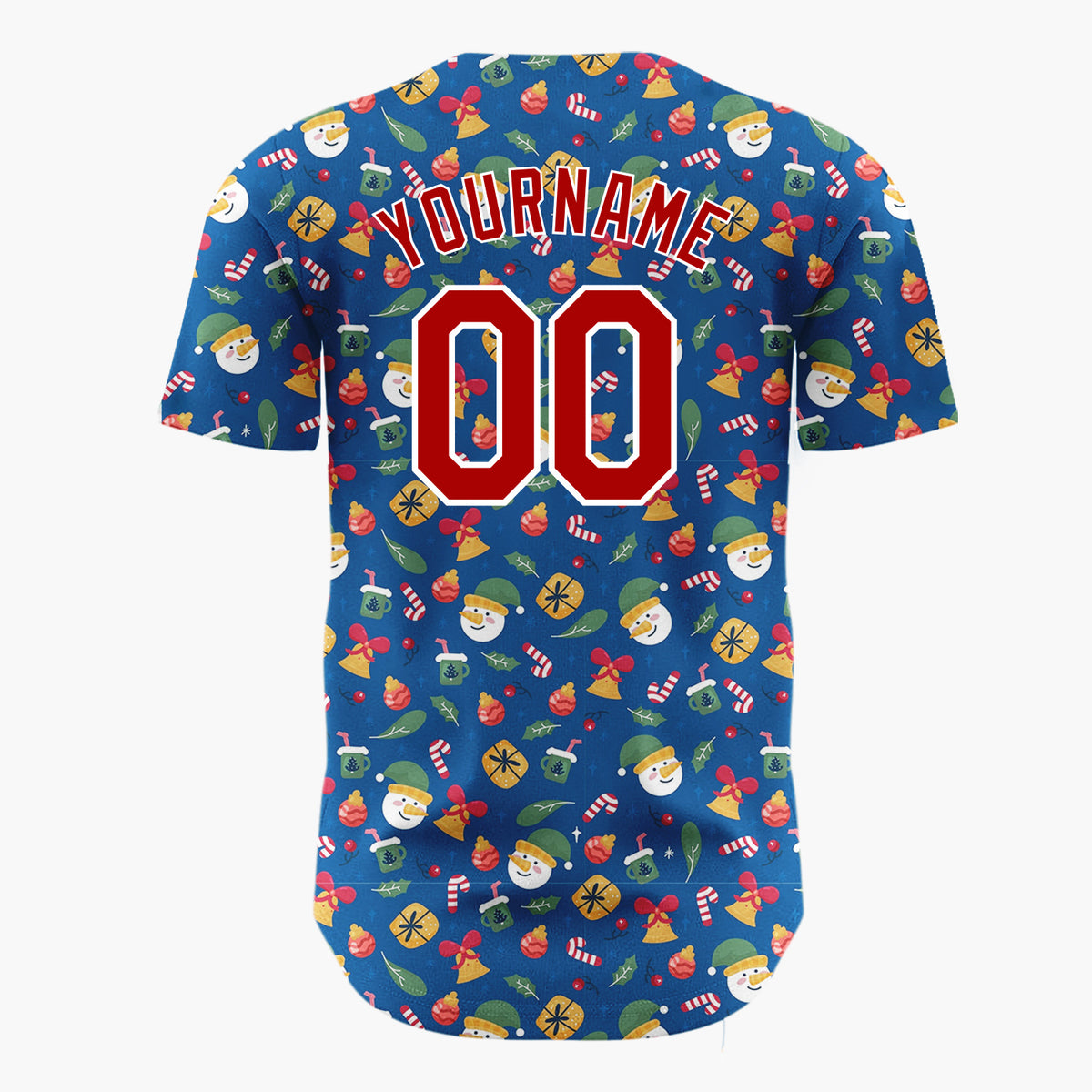 Custom Dark Blue Christmas Ornaments Abstract Cartoon Pattern Christmas Baseball Jersey