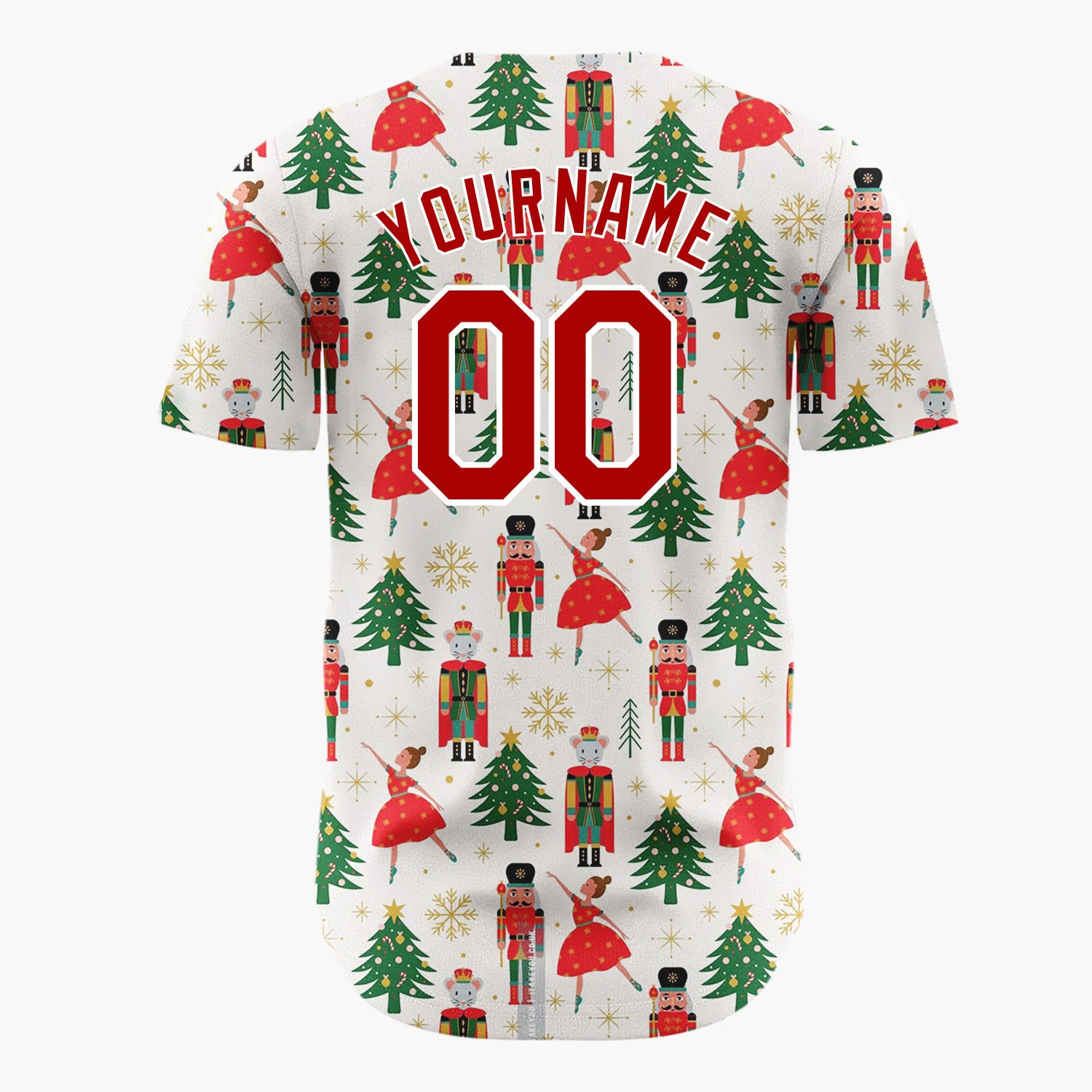 Custom Cream Nutcrackers Ballerinas Trees Festive Illustration Christmas Baseball Jersey