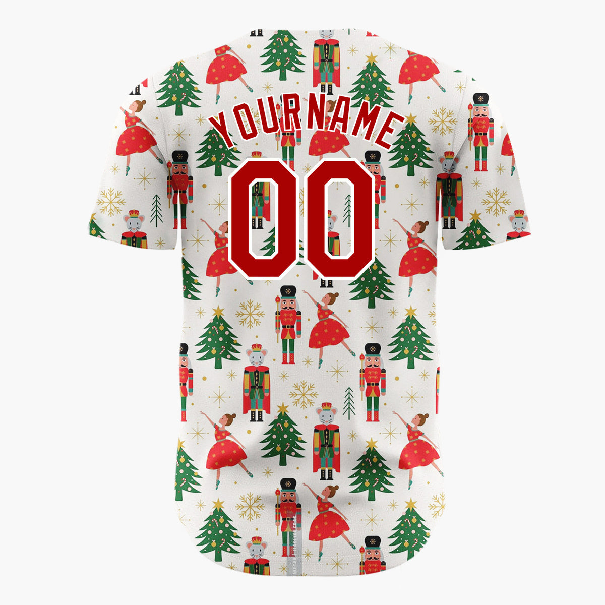 Custom Cream Nutcrackers Ballerinas Trees Festive Illustration Christmas Baseball Jersey