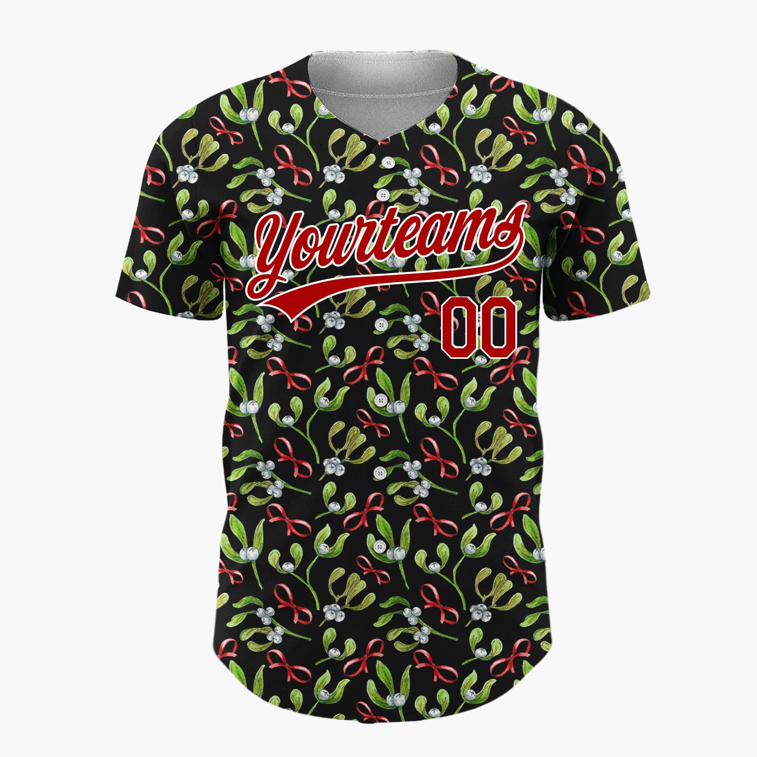 Custom Black Mistletoe Bows Watercolor Christmas Baseball Jersey