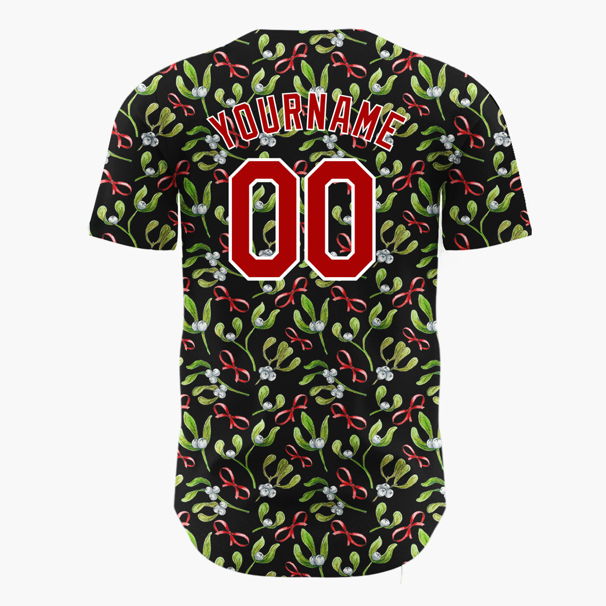 Custom Black Mistletoe Bows Watercolor Christmas Baseball Jersey
