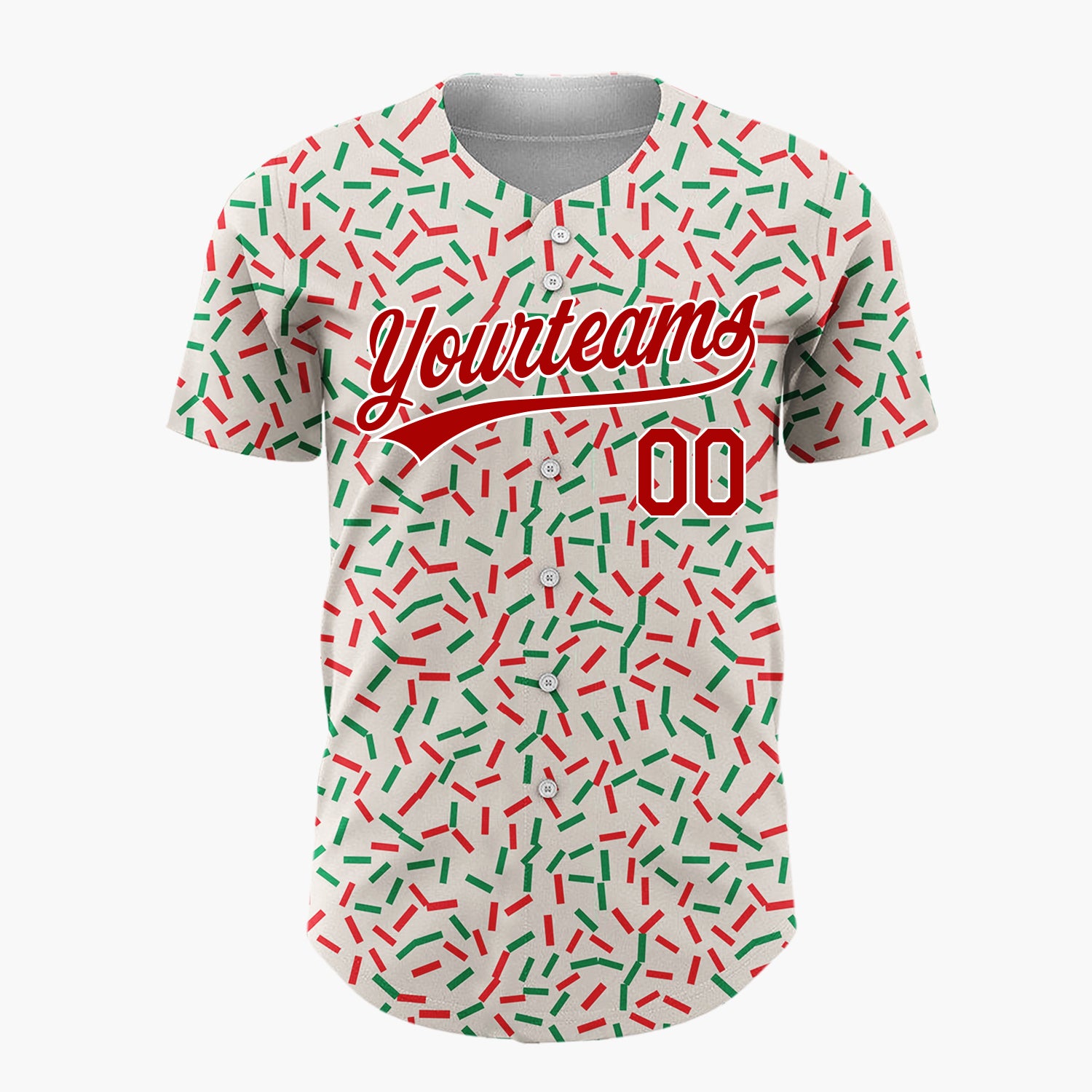 Custom Cream Red Green Confetti Sprinkles Abstract Pattern Christmas Baseball Jersey