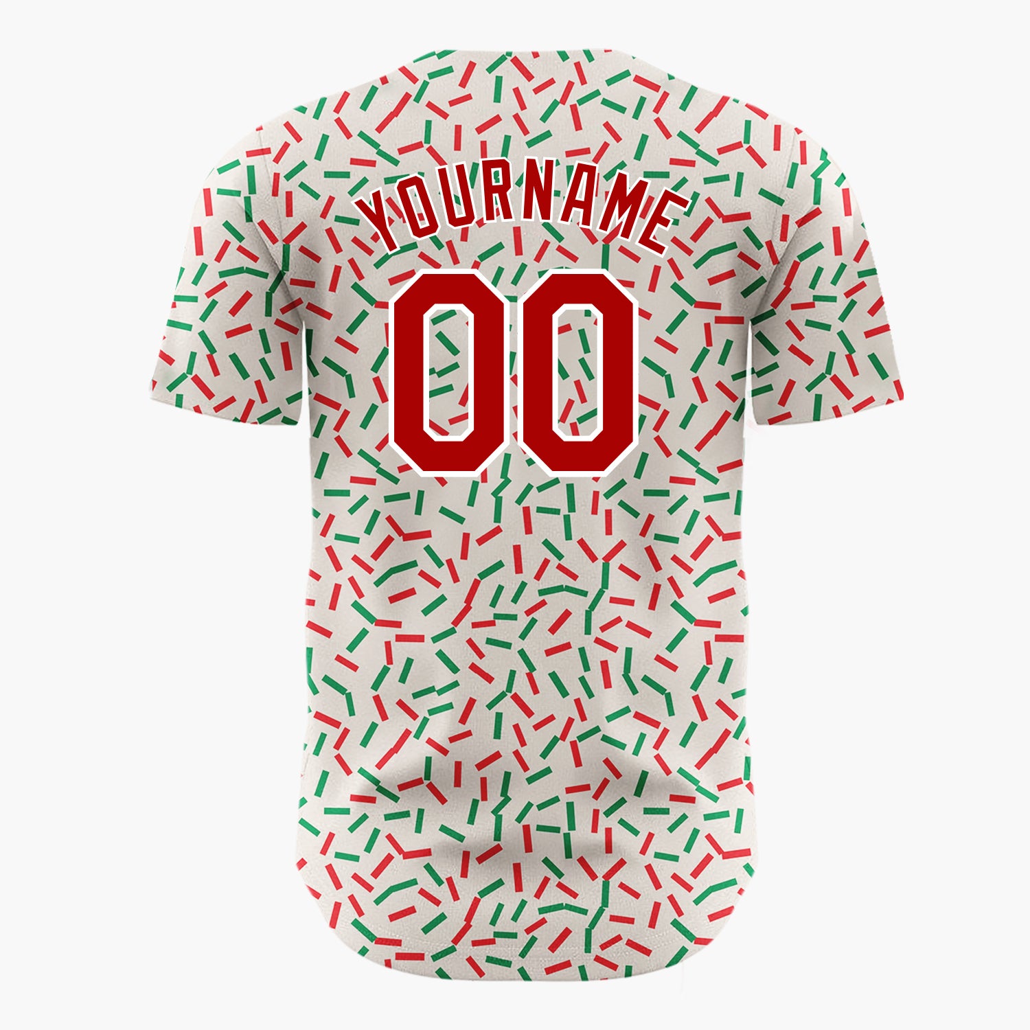 Custom Cream Red Green Confetti Sprinkles Abstract Pattern Christmas Baseball Jersey