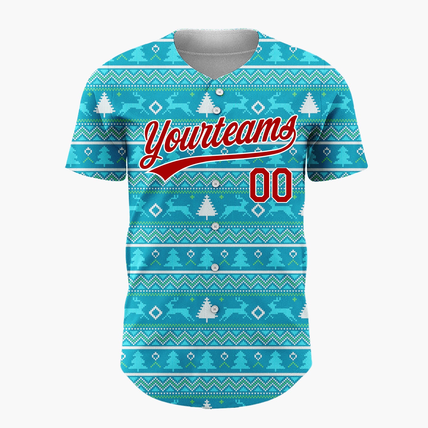 Custom Blue White Trees And Reindeer Nordic Knitted Christmas Baseball Jersey