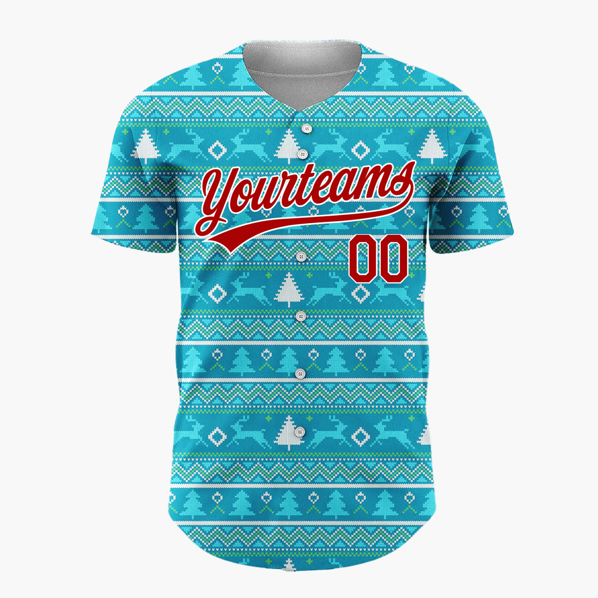 Custom Blue White Trees And Reindeer Nordic Knitted Christmas Baseball Jersey