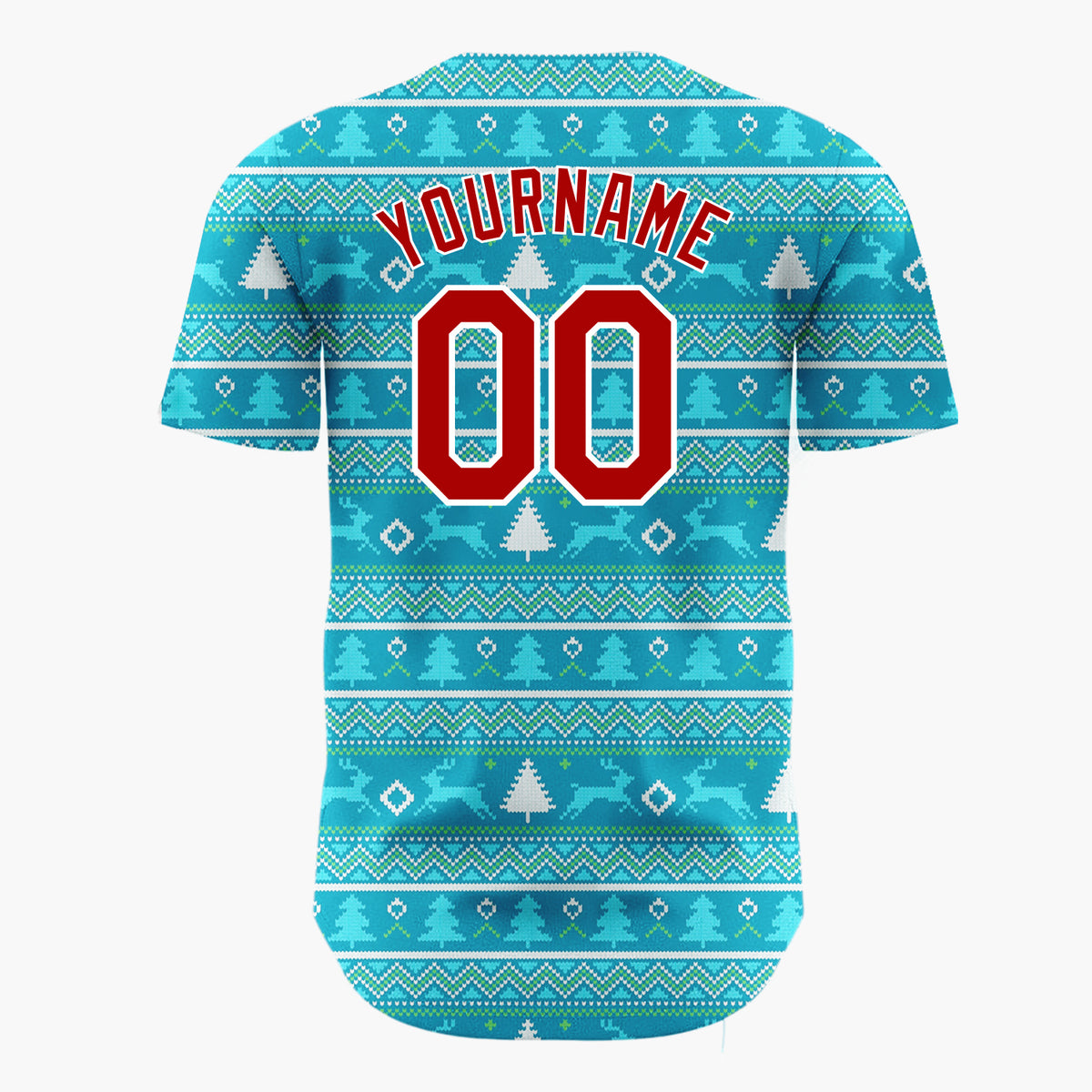 Custom Blue White Trees And Reindeer Nordic Knitted Christmas Baseball Jersey