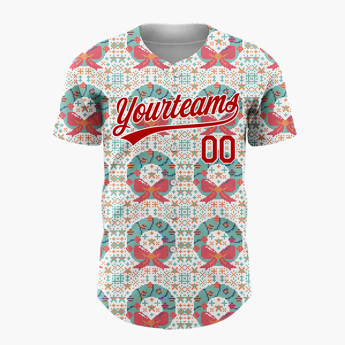 Custom Cream Wreath Cross Stitch Sweater Pattern Christmas Baseball Jersey
