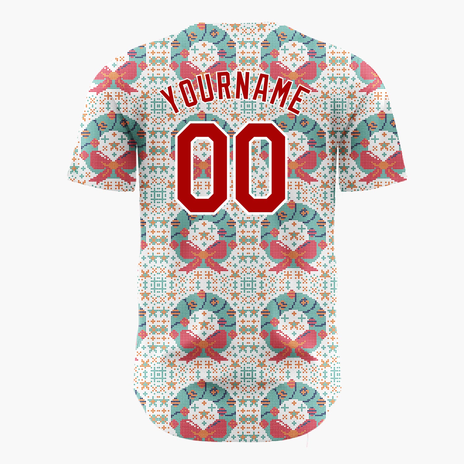 Custom Cream Wreath Cross Stitch Sweater Pattern Christmas Baseball Jersey