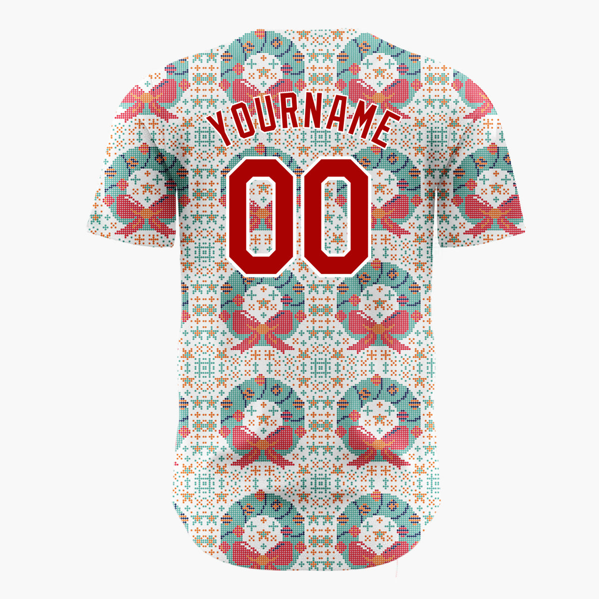 Custom Cream Wreath Cross Stitch Sweater Pattern Christmas Baseball Jersey